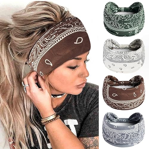 FULZTEY Diademas bohemias para mujer, bandas anchas de moda anudadas, antideslizantes, bandana elástica para yoga, entrenamiento, banda para el