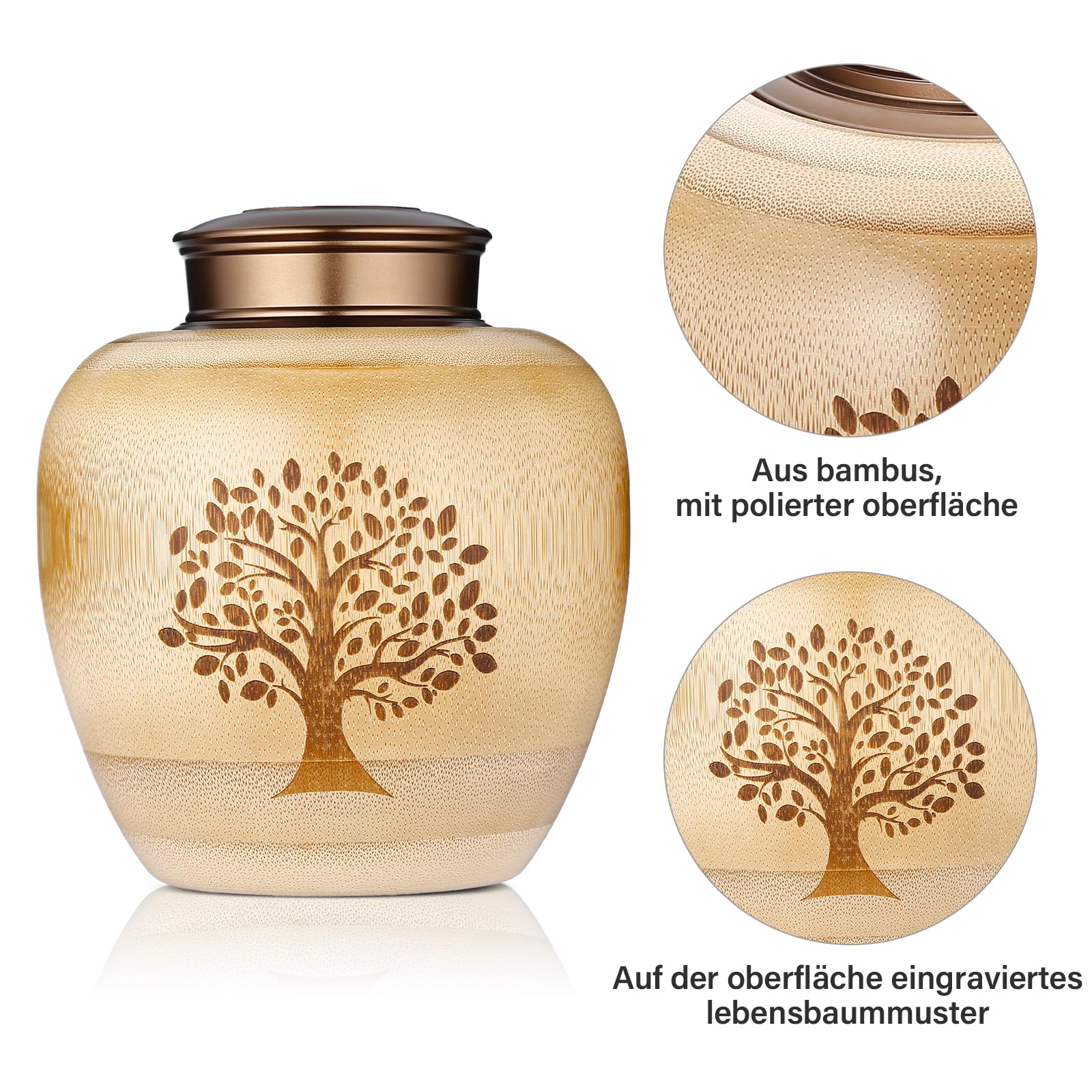 Piccole urne per cenere umana o animale domestico in bambù,Piccole urne souvenir con albero della vita incisa,Piccola urna funerale per cenere umana