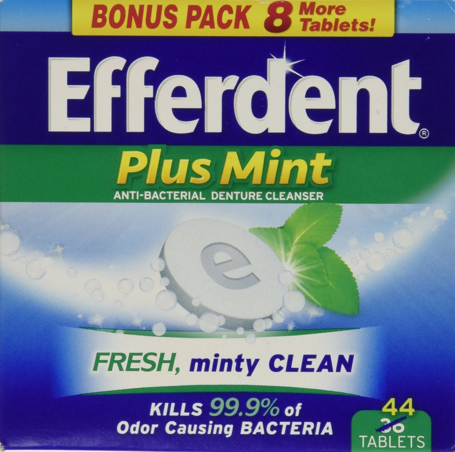 Plus Mint Anti-Bacterial Denture Cleanser Tablets, 44 Count (Pack of 6)