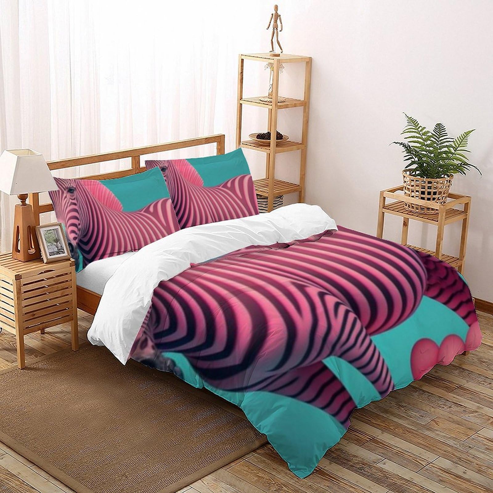 Housse de couette zèbre rose imprimé 3D animaux parure de lit king microfibre