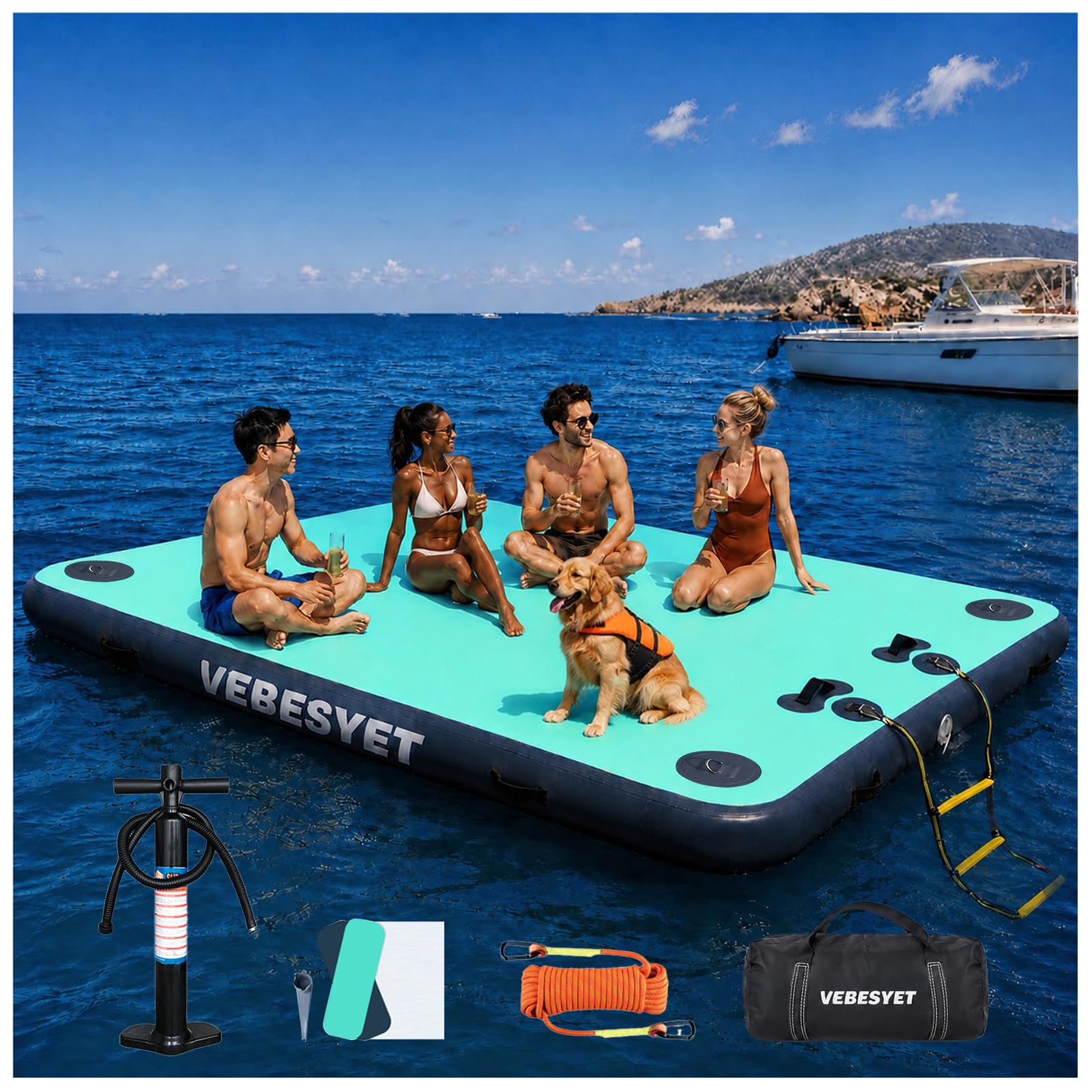 Photo 1 of VEBESYET Inflatable Floating Dock with Soft Ladder, 6 inch Thick Non-Slip Inflatable Dock Floating Platform, Durable Drop-Stitch Inflatable Dock for Lake, Ocean, Swimming & Fishing