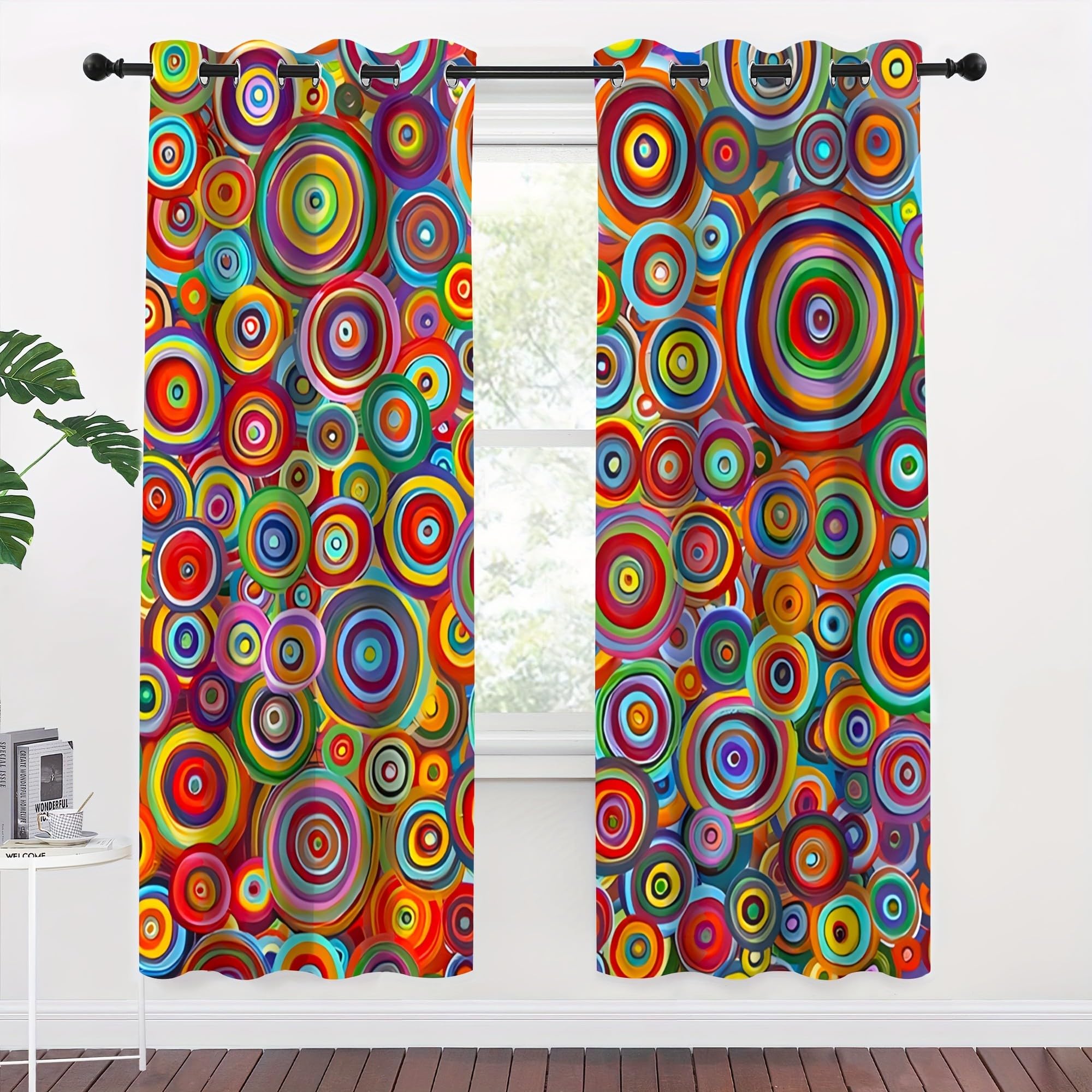 Lot de 2 Rideaux Cercles Concentriques Arc-en-Ciel Pop Art 280L X 220H Cm Rideau Occultant Thermiques Isolant Anti, Applicable à Rideaux Chambre Et Salon, Rideau Cuisine, Abstrait Coloré Style-AB65