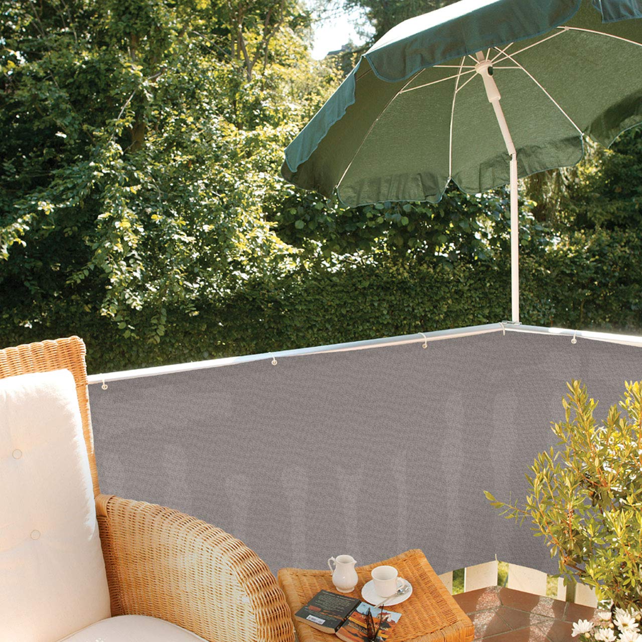 Videx PE Balkonbespannung – Sicht- & Windschutz 90x500 Cm – Grau/weiß, Mit Metallösen, Wetterfest & UV-stabil