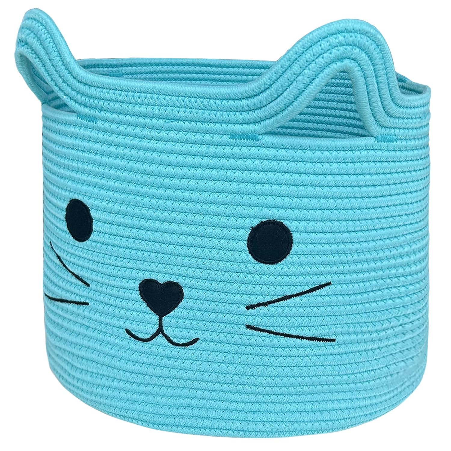 Rugszone® Woven Basket Cotton Rope Toy Basket with Cat Design, Cute Animal Basket Gift Basket Large Cat Toy Basket Baby Laundry Basket for Towels, Blankets, Cute Basket for Cat Toys (15x14 inch aqua) (B0DFTVFBL4) Amazon Price History, Amazon Price Tracker