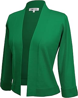 Sponsored Ad - YEMAK Women's Crop Cardigan Sweater – 3/4 Sleeve Open Front Classic Basic Knit Bolero Cropped Soft Lightwei...