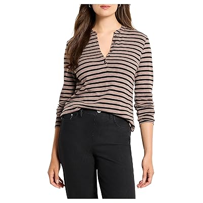 NIC+ZOE Striped Long Sleeve Henley T Shirts Women