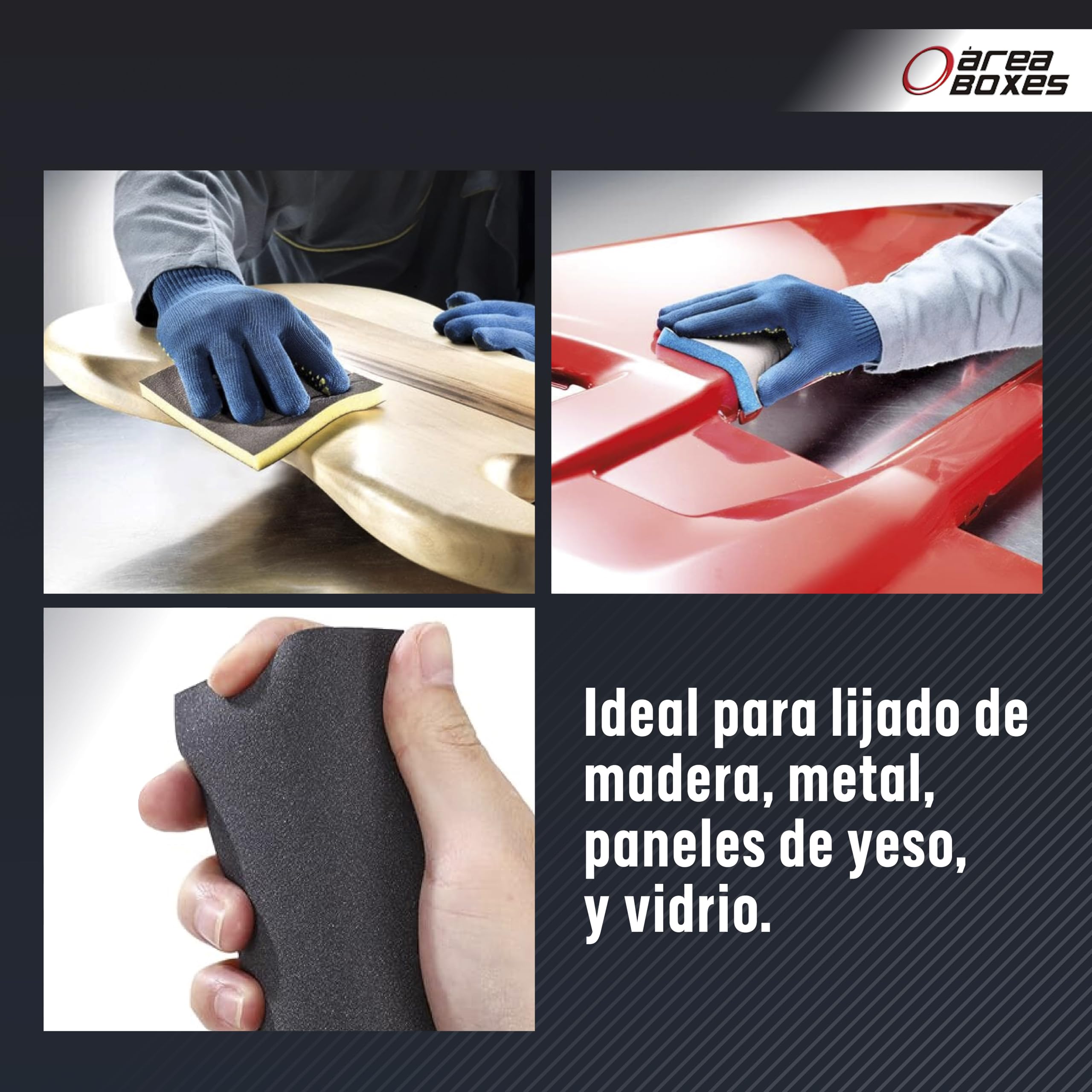 AREABOXES Esponjas de Lijado Abrasiva 21 Unidades [7 Fina 150, 7 SuperFina 220 y 7 MicroFina 280] para Lijado en Seco y Humedo, Todas Las Superficies, Doble Cara, Larga Duracion - 3