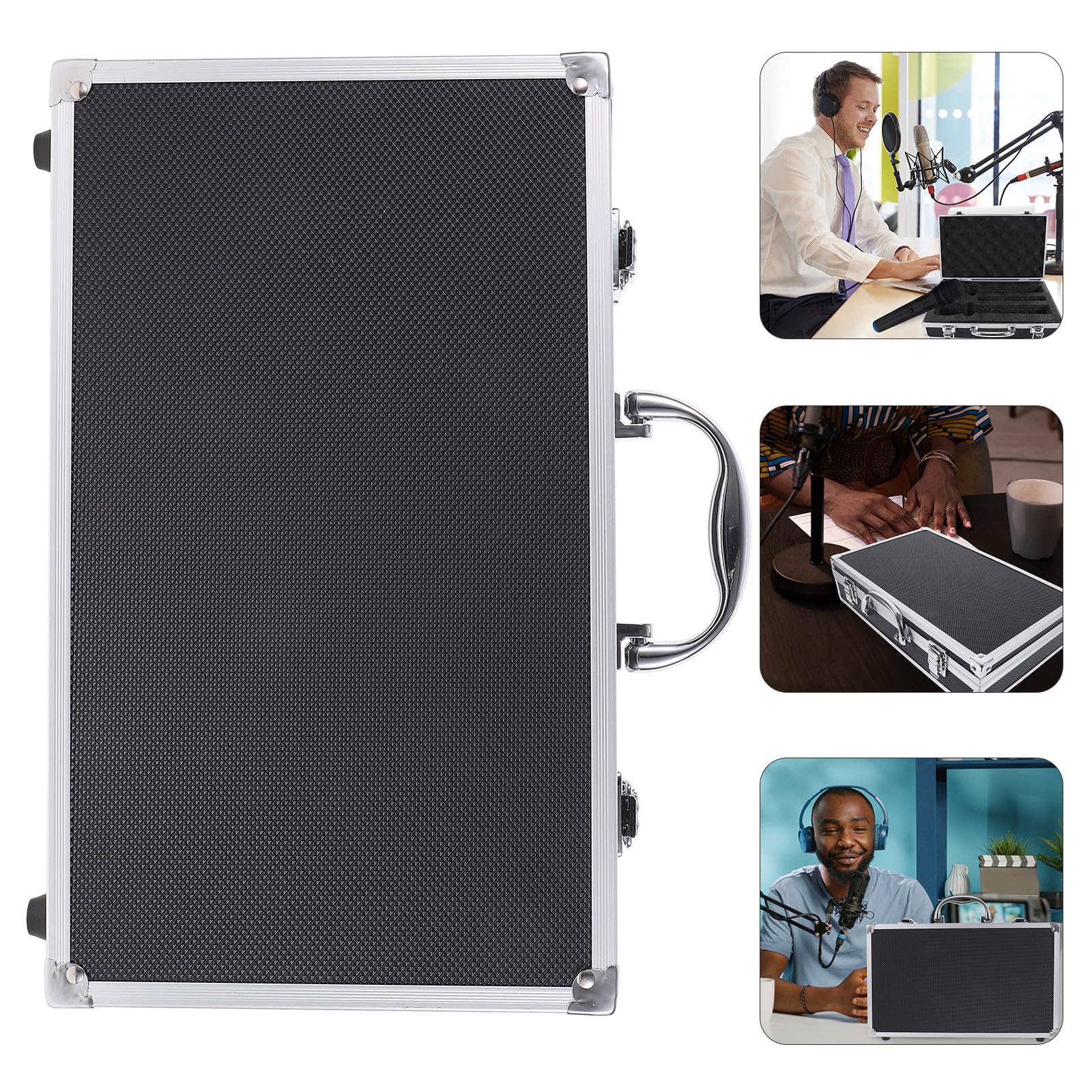 Custodia Portatile per Microfoni a 2 Slot in Lega di Alluminio | Inserto in Spugna, Struttura Multi-scomparto, per Registrazione e Sala Karaoke