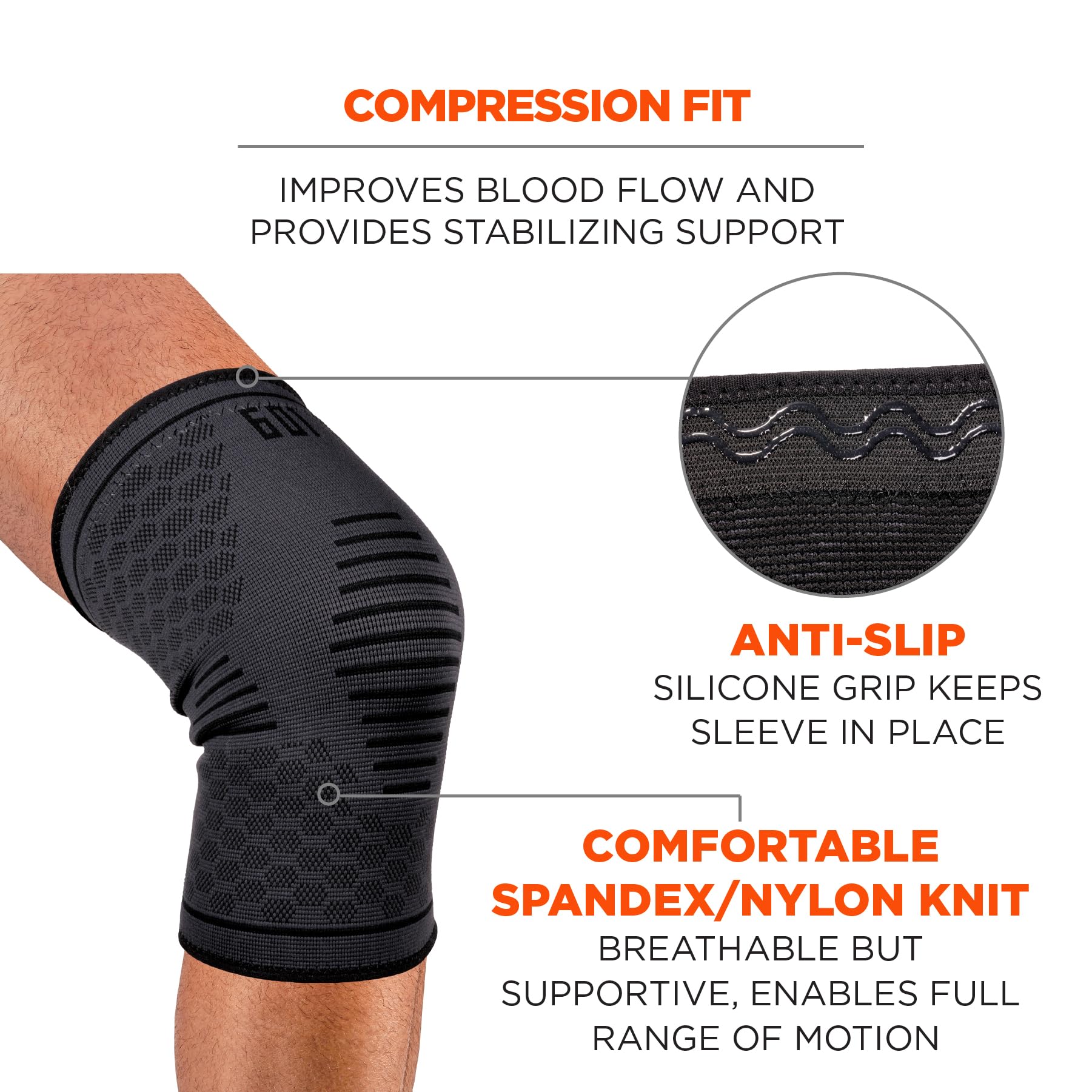 Ergodyne ProFlex 601 Knee Compression Sleeve Support for Men and Women Black, Medium