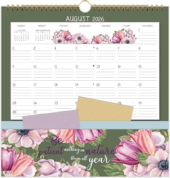 Pocket Wall Calendar/Wall Calendar with Storage Pocket/Monthly Calendars with Floral Pattern