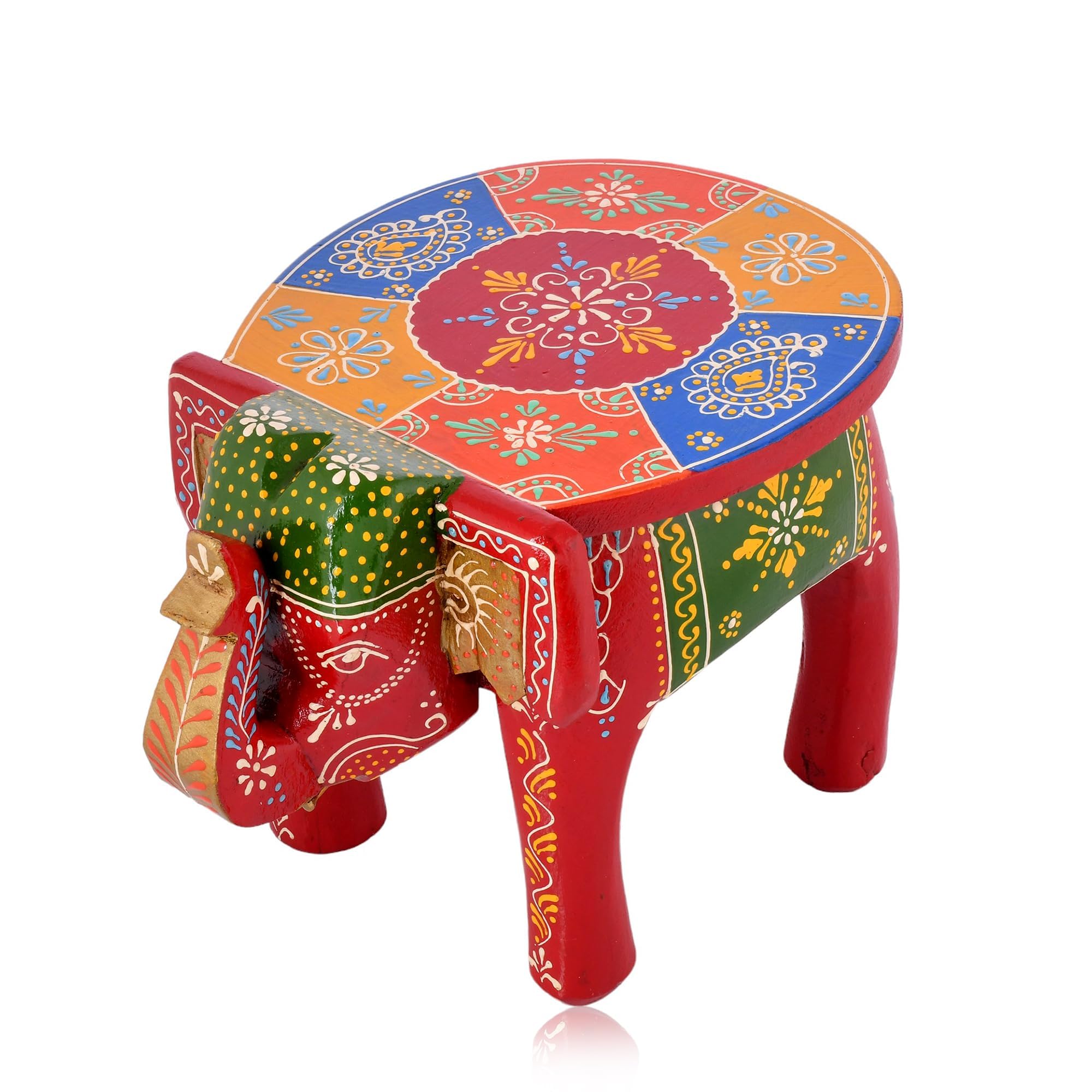 handpainted wooden elephant stool multicolour rajasthani art traditional indian decor handmade accent seat for living room bedroom & home