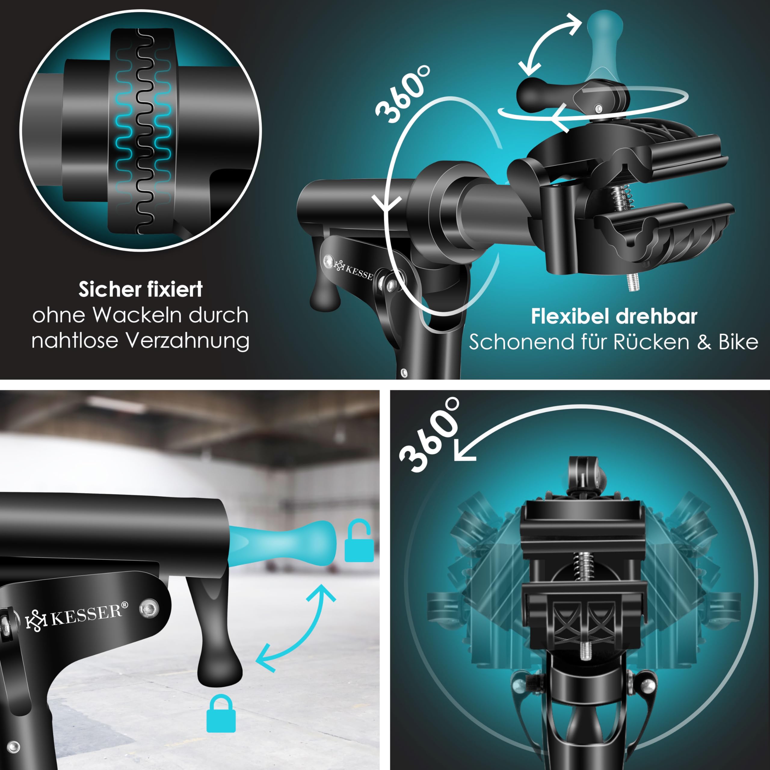 KESSER® Fahrradmontageständer Profi Alu Reparaturständer für Fahrräder Mountainbikes E-Bikes Schwerlast-Montageständer Fahrradständer 360° drehbar + Tasche, Flickzeug Set & magnetische Werkzeugablage