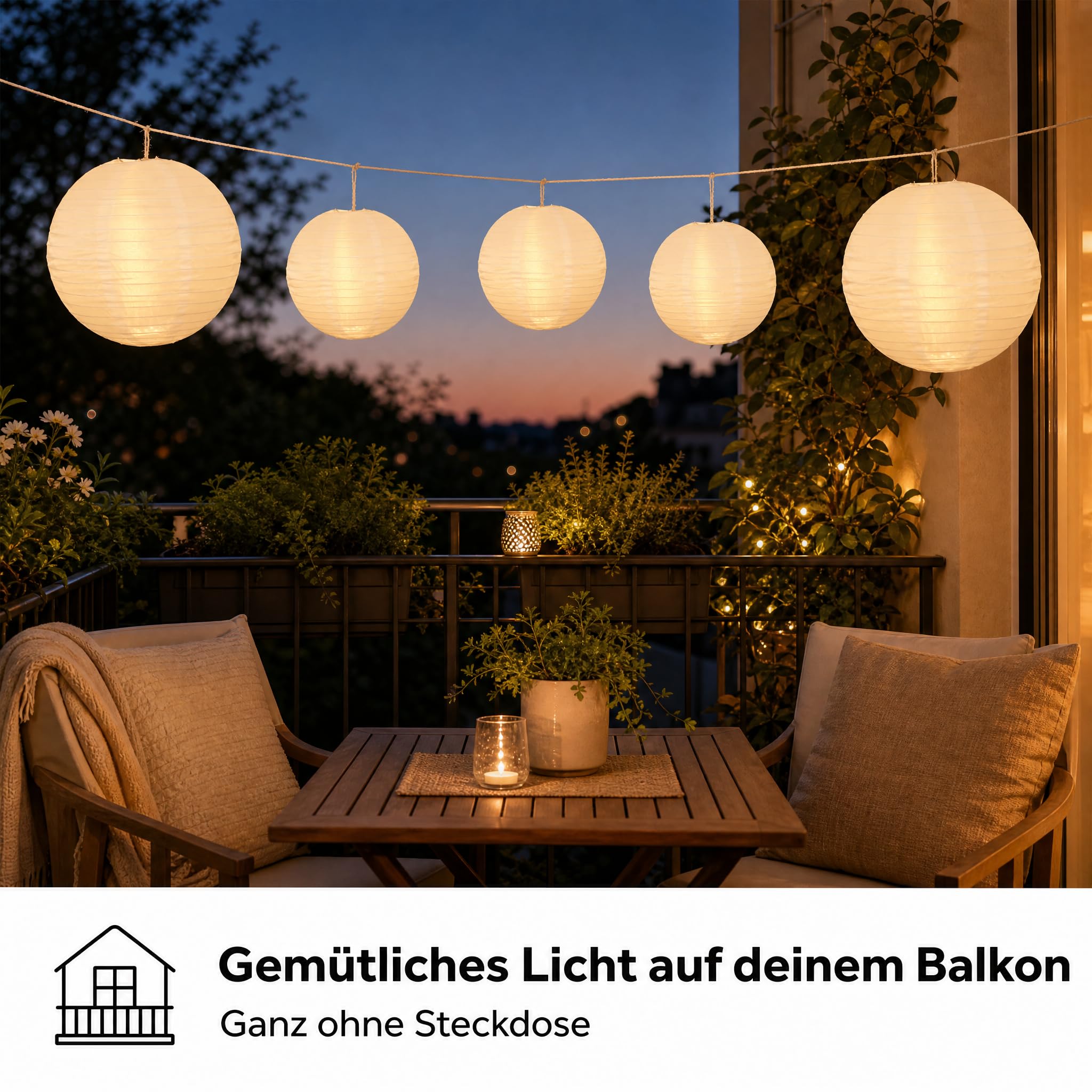 Hellum Lampions außen wetterfest 7er Set LED warmweiß mit Fernbedienung Ø30cm Ø25cm Ø20cm