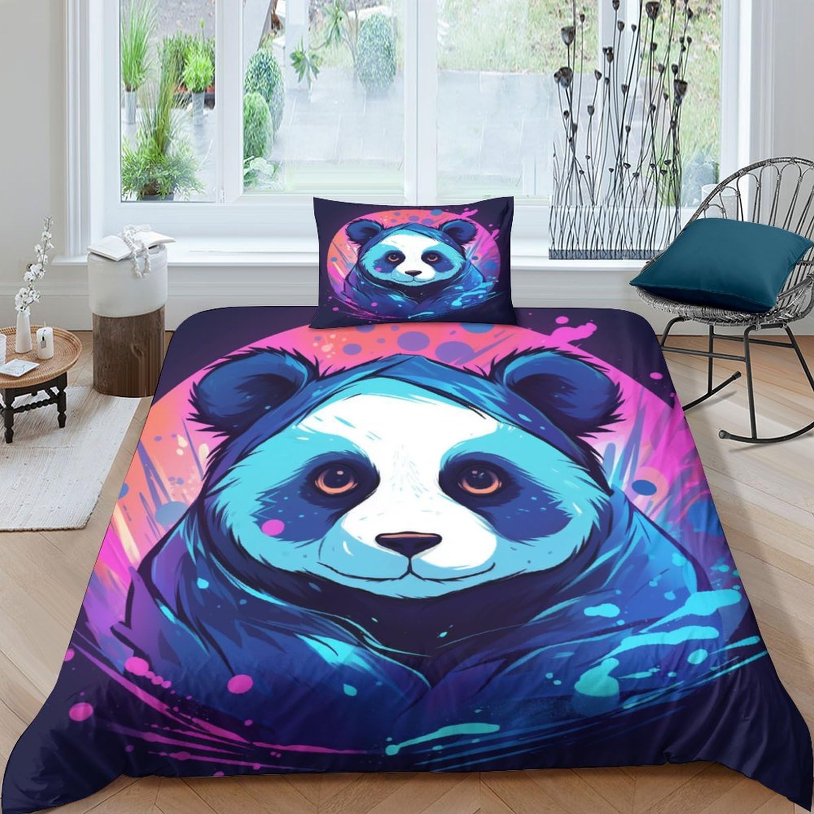 Housse de couette panda microfibre respirante pour lit single