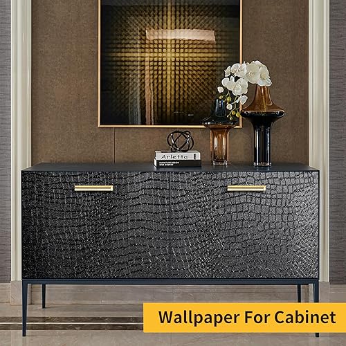 Miniatura 8 de Papel tapiz negro para despegar y pegar, 15.7 x 197 pulgadas, papel tapiz de cocodrilo en relieve, fácil de despegar, autoadhesivo, papel de