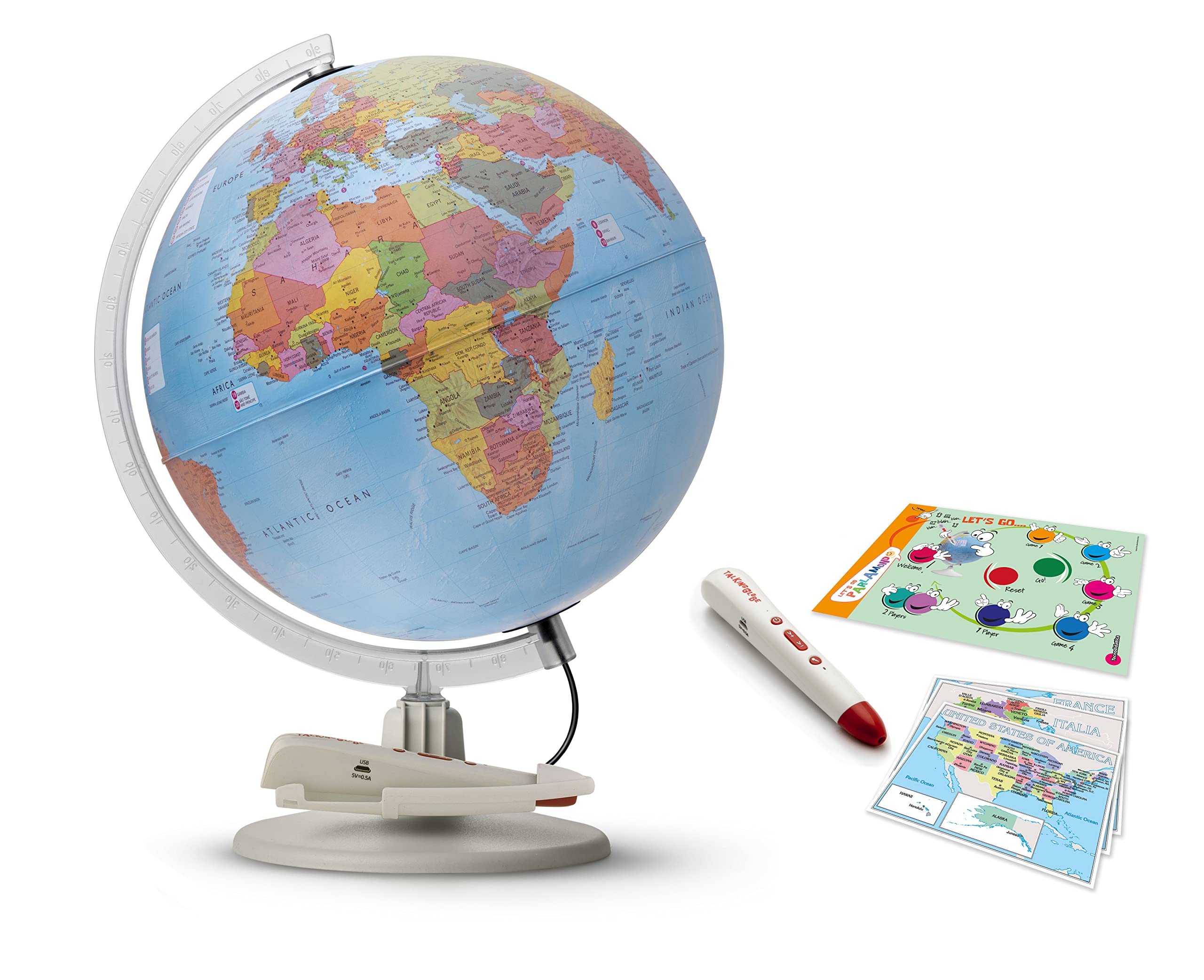 Sponsored Ad – Tecnodidattica Parlamondo Speaking, Illuminated & Revolving Educational Globe for Kids, 30cm | 12" - Blue w/LED