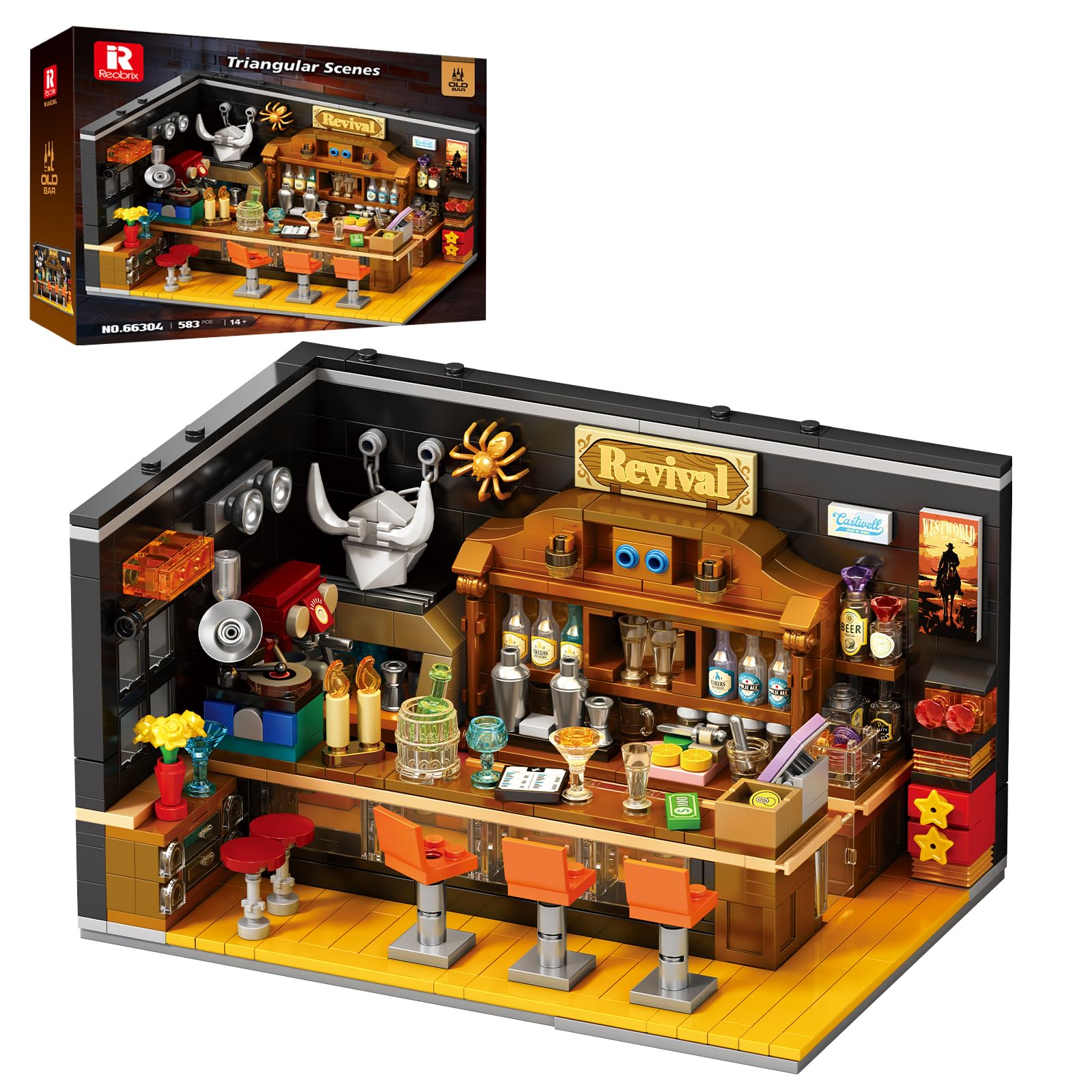 Reobrix Old Bar Modell, Vintage Kneipen-Diorama, 583 Teile