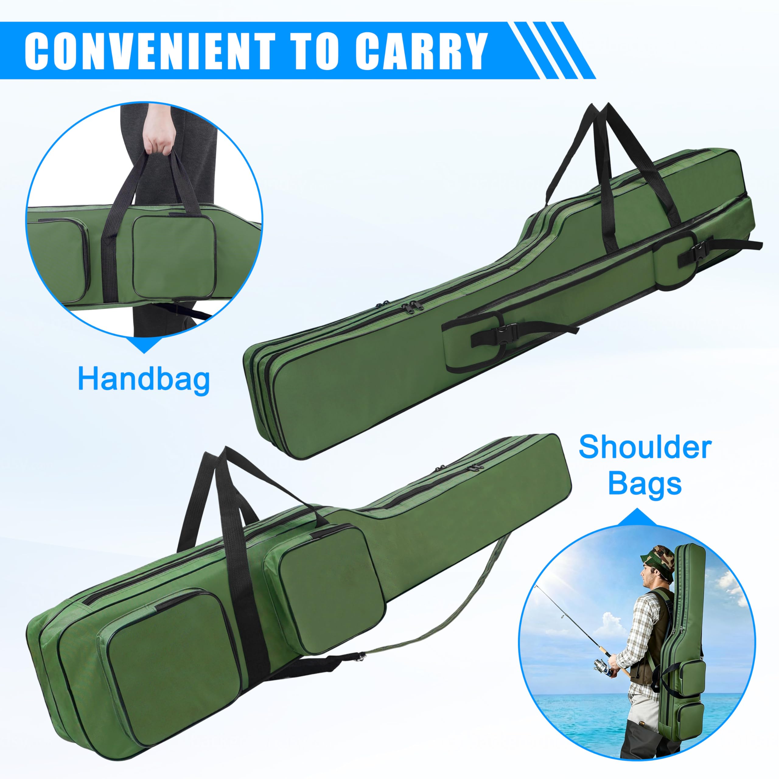 Angelrutentasche Angelrutentasche Tasche 1,3 m wasserdicht Angelrutenrolle Tasche Organizer Angelausrüstung Aufbewahrungstasche Faltbar Große Kapazität Angeln Reise Tasche