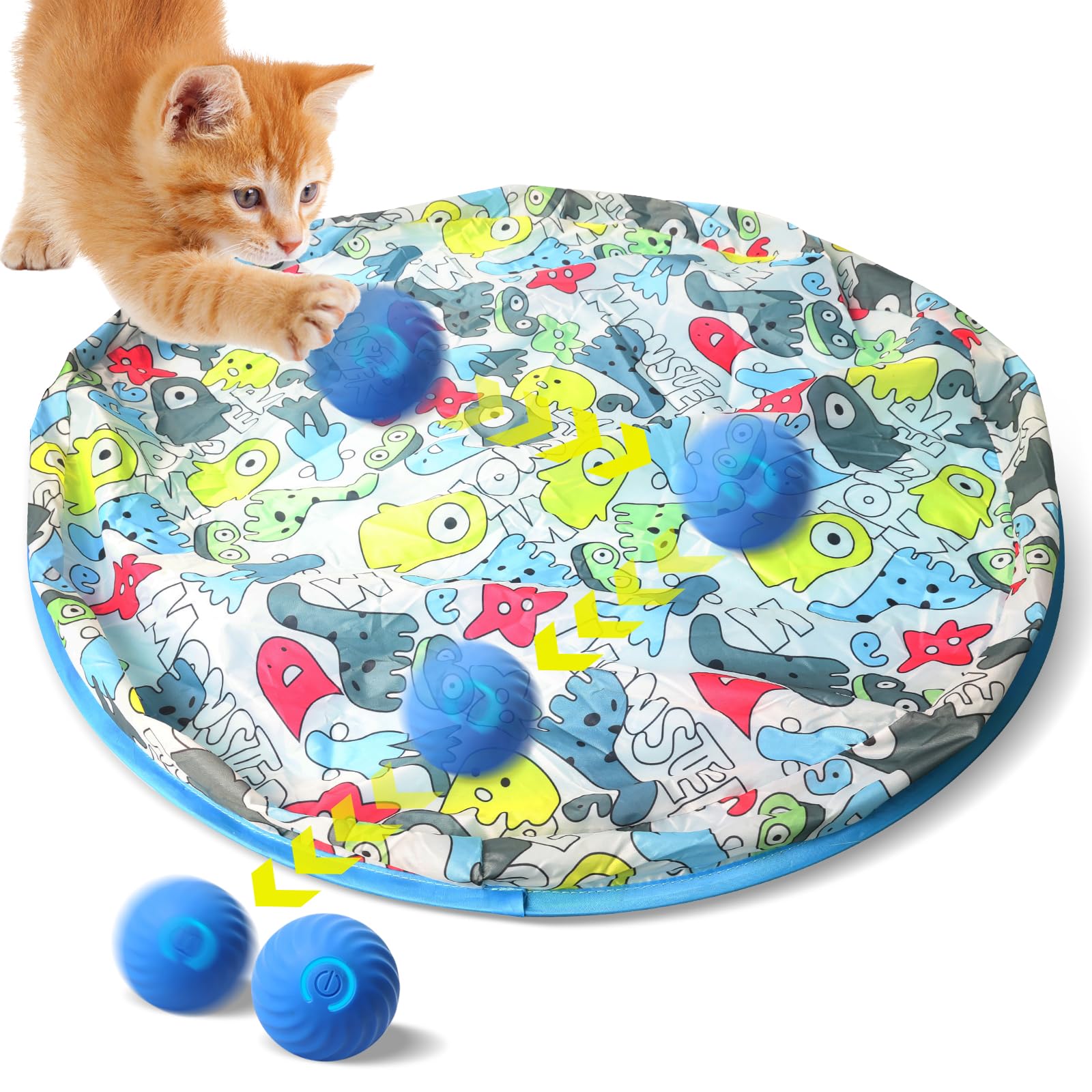 Zelikovitz Interactive Cat Toys, Cat Toys Ball Fast Rolling in Pouch, Automatic Motion Activated Moving Ball Hide and Seek Game for Indoor Exercise Kicker