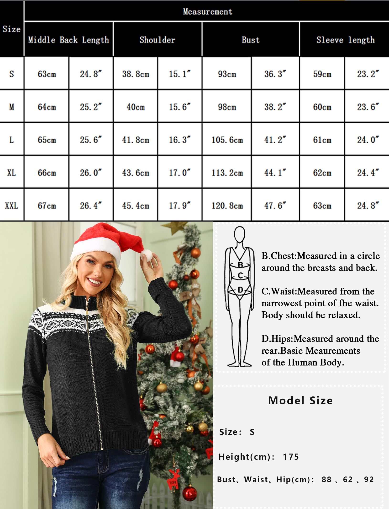 Sykooria Gilet Noël Femme Hiver Chaud Cardigan en Tricot à Glissière Manches Longues Sweater Imprimé Pull Veste Tricoté Chic | Manches longues, col montant, fermeture éclair, motif de Noël, look d'hiver chaud, fête de Noël, soirée de famille et loisirs