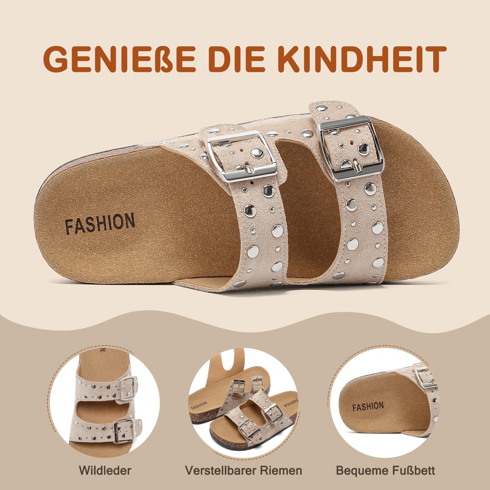 Pantuflas para niños con remaches de metal hebillas dobles zapatillas niños sandalias niñas chanclas antideslizantes zuecos cómodos para el hogar