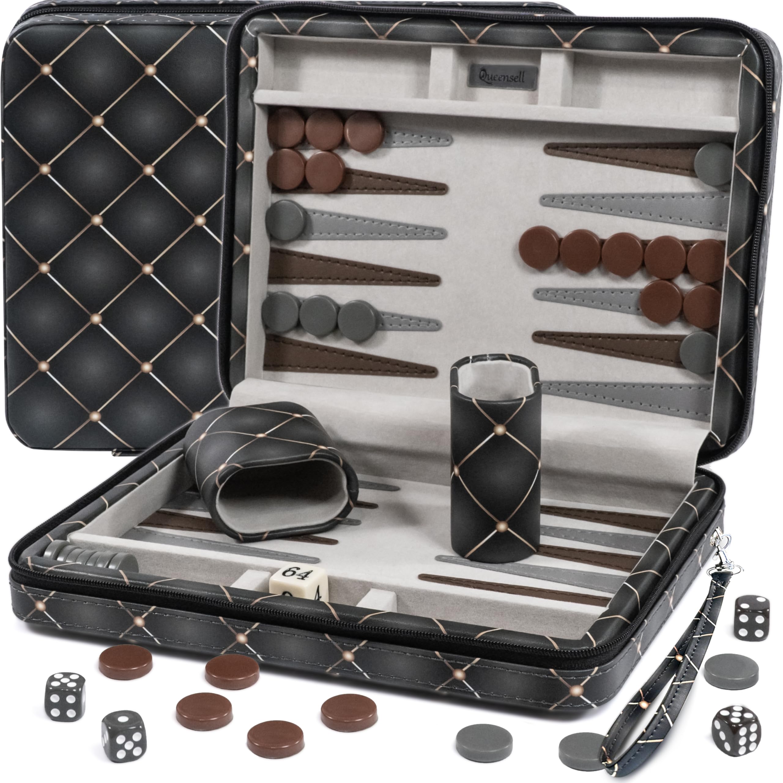 Amari ® Back Gammon Bagamon Made of 100% Leather, Roll-Up Backgammon