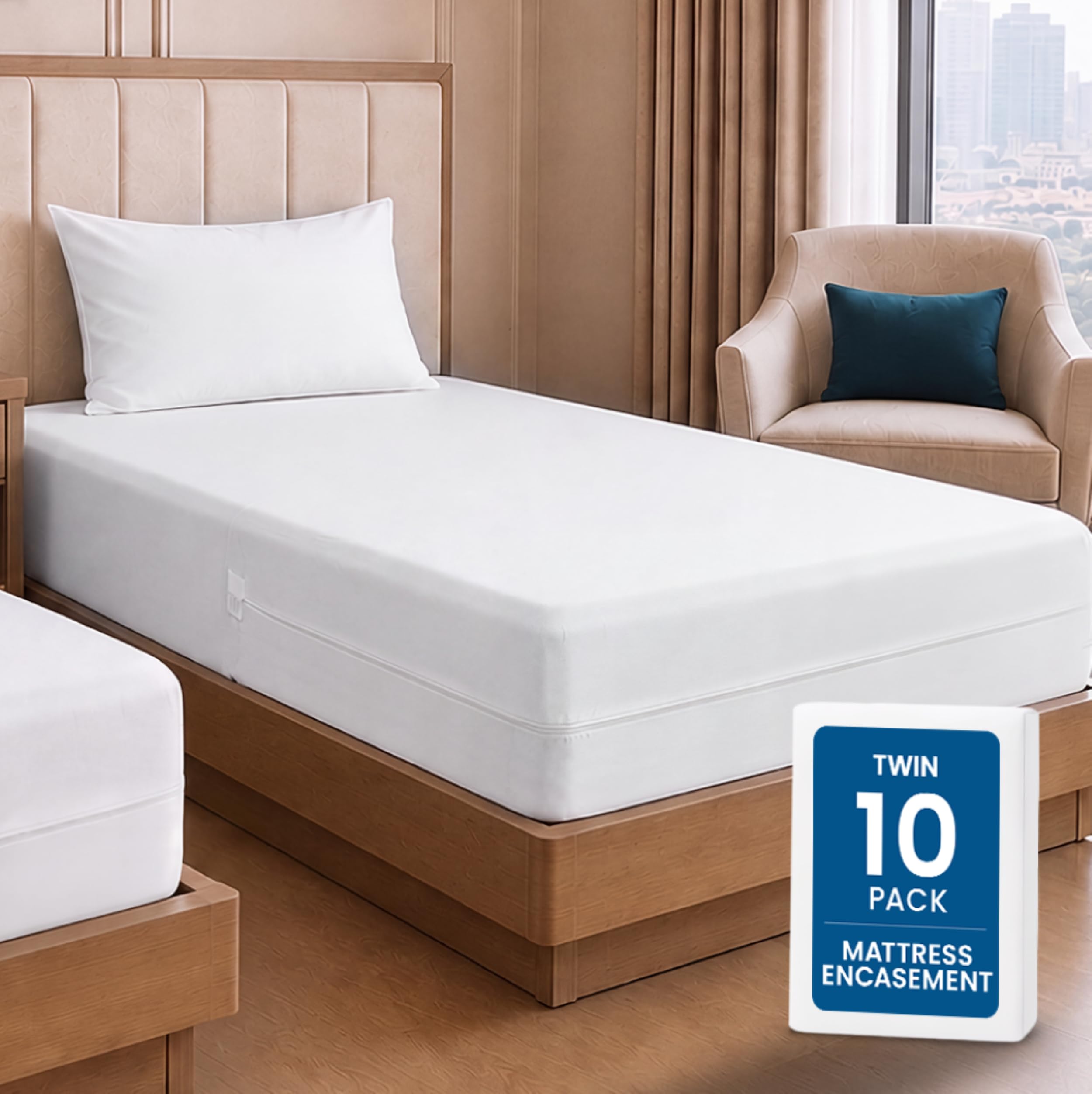 Bulk 10-Pack Hotel Twin Size Mattress Encasement 100% Waterproof