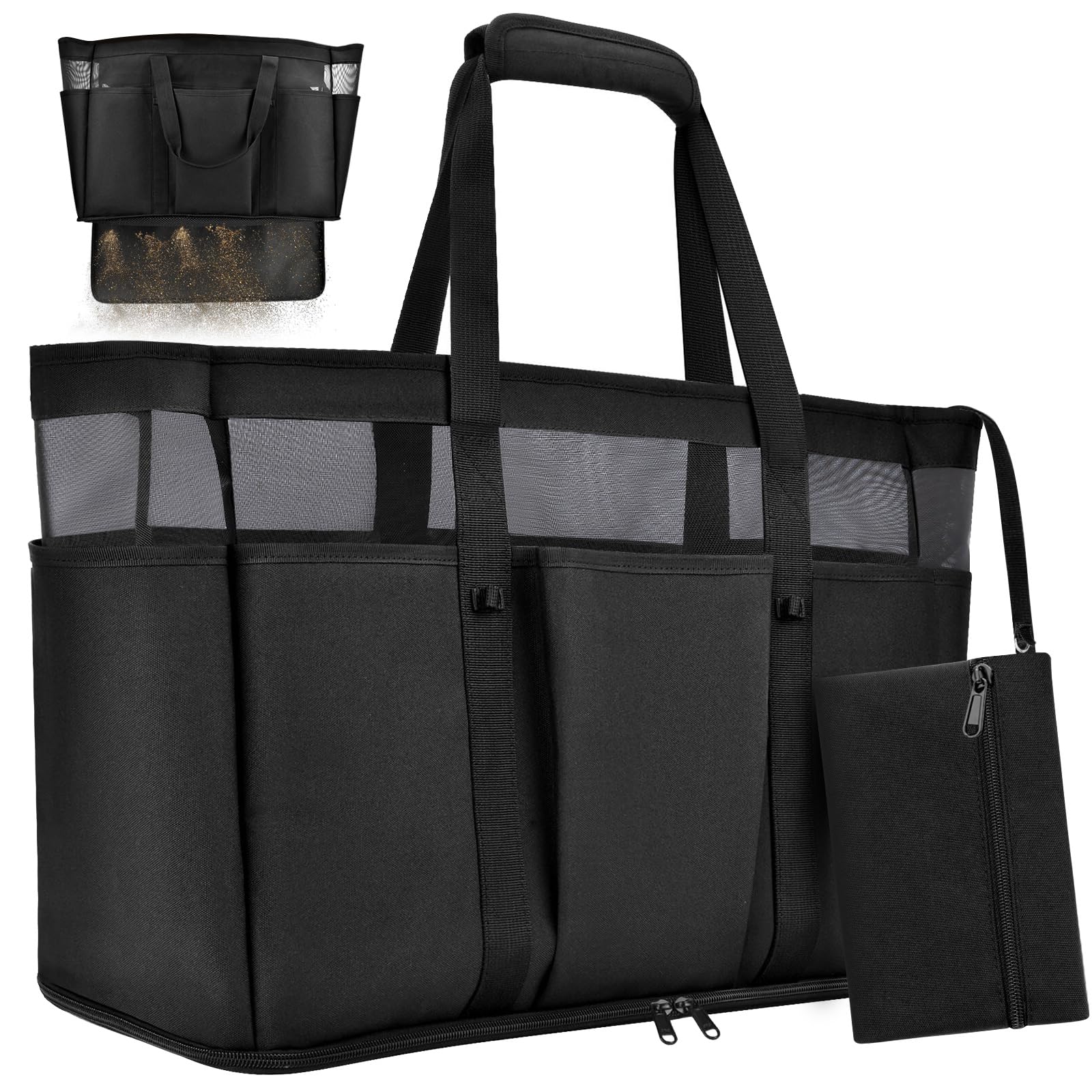 BTNEEU Bolsa de Playa Grande XXL Familiar 50x35x20cm Bolso Plegable Malla de Playa Bolsa de Viaje Extra Grande y Resistente, Juguetes de Arena, Bolsa de Almacenamiento para Jugu