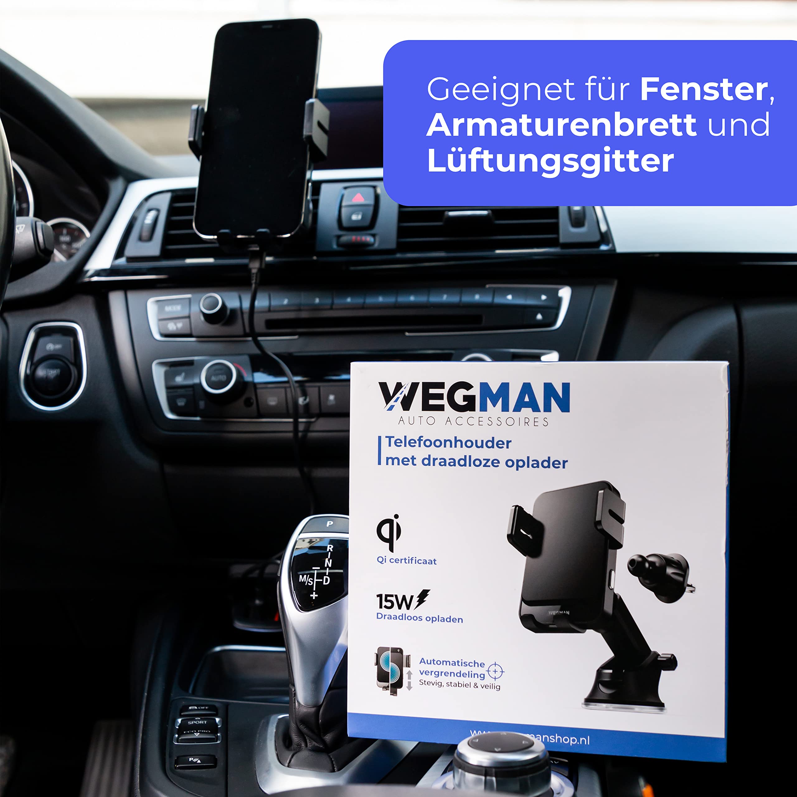 Wegman Handyhalterung Auto mit Ladefunktion 15W Qi, Smartphone Halterung Auto für Lüftung, Armaturenbrett & Windschutzscheibe (inkl Ladegerät & USB C Kabel) MagSafe Autohalterung, KFZ Handy Halterung