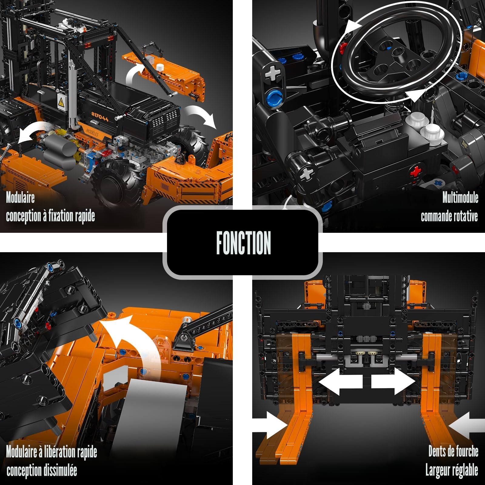 Mould King 17044 Chariot élévateur Robuste, modèles de Construction à l'échelle 1:6 pour Adultes avec détails Authentiques, RC contrôlé par Application (Orange, 4579 pièces)