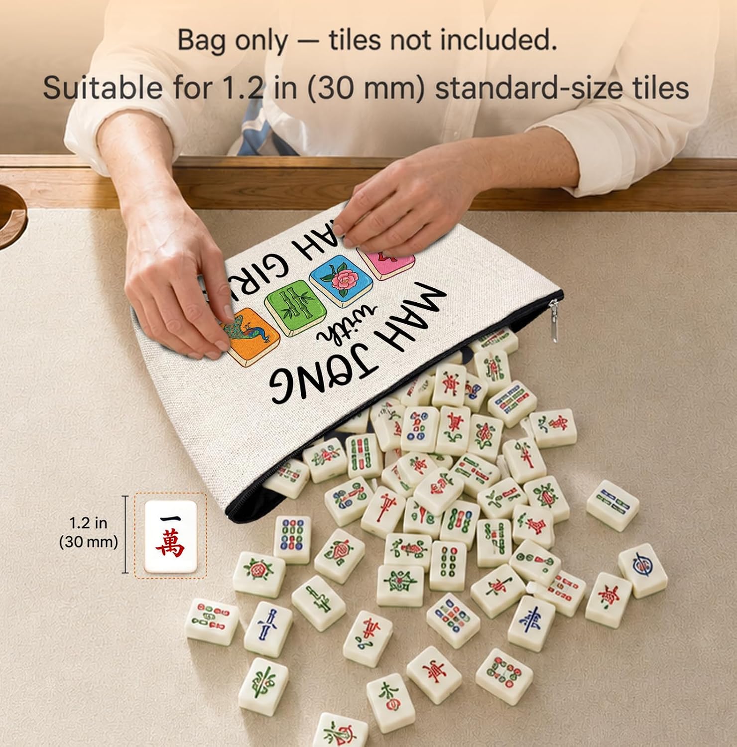 Funny Mahjong with Mah Girls Empty Mahjong Tile Bag 13x7.8 Inch, image 3