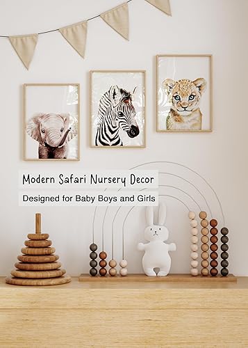 Miniatura 5 de KIU DESIGNS Arte de pared para guardería, decoración de guardería sin marco, juego de 6 decoración de pared de animales, regalo para bebé, retrato