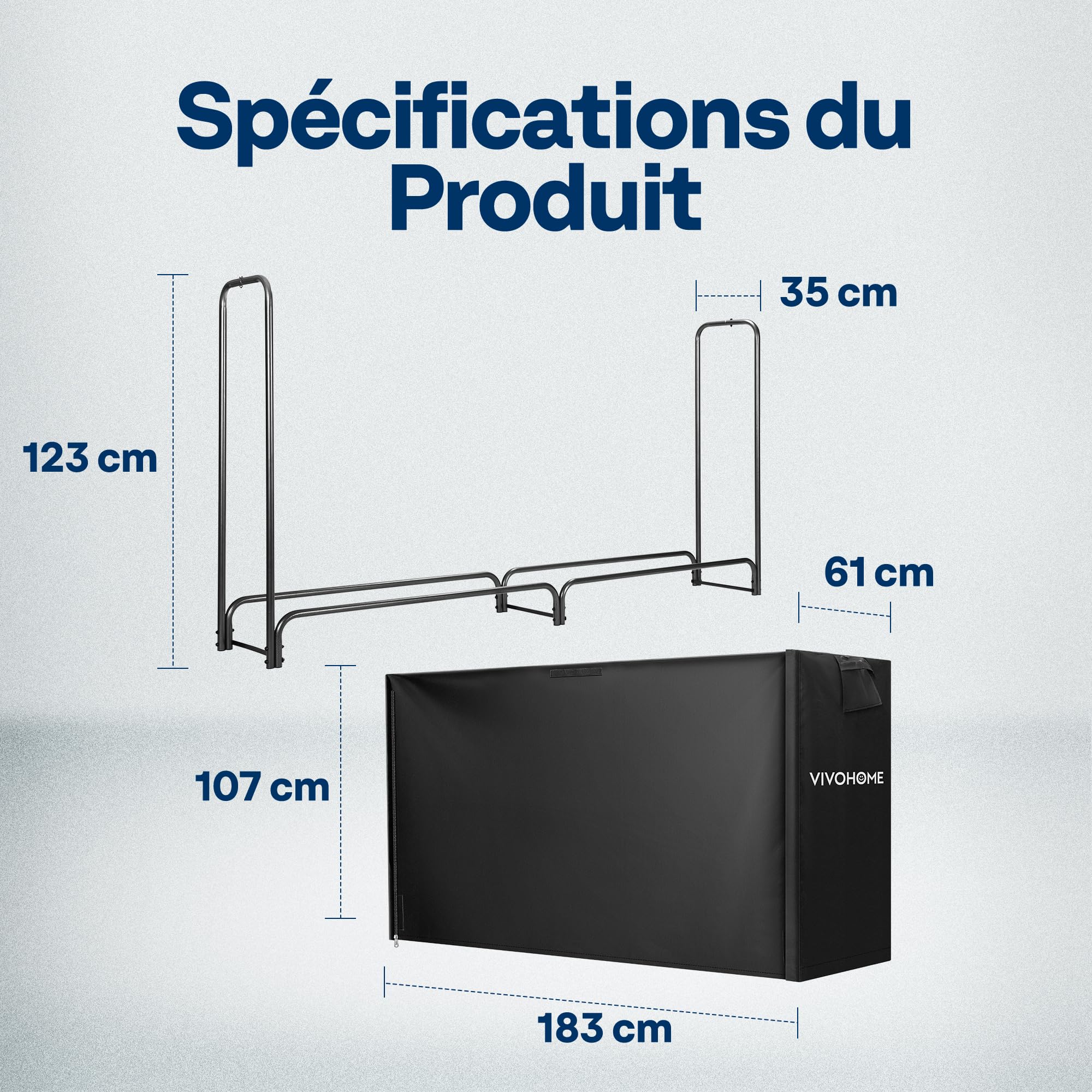 VIVOHOME Étagère pour Bois de Cheminée Housse Anthracite 183×123×35cm Support Bûches Chauffage Robuste Imperméable