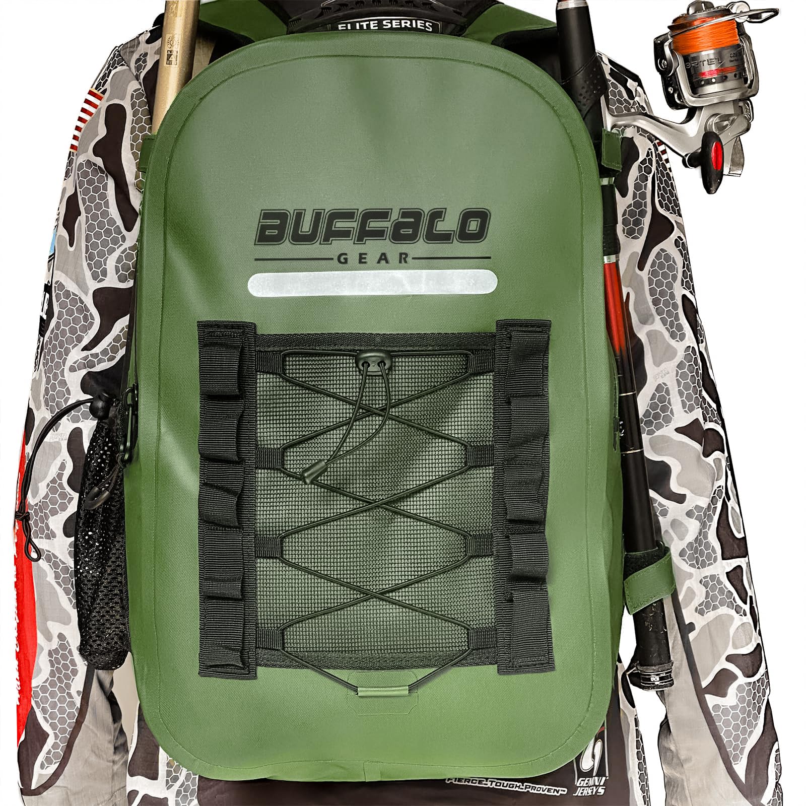 Buffalo Gear Waterproof Fishing Backpack With Rod Holder, 26L Fly Tackle Storage for Fishing