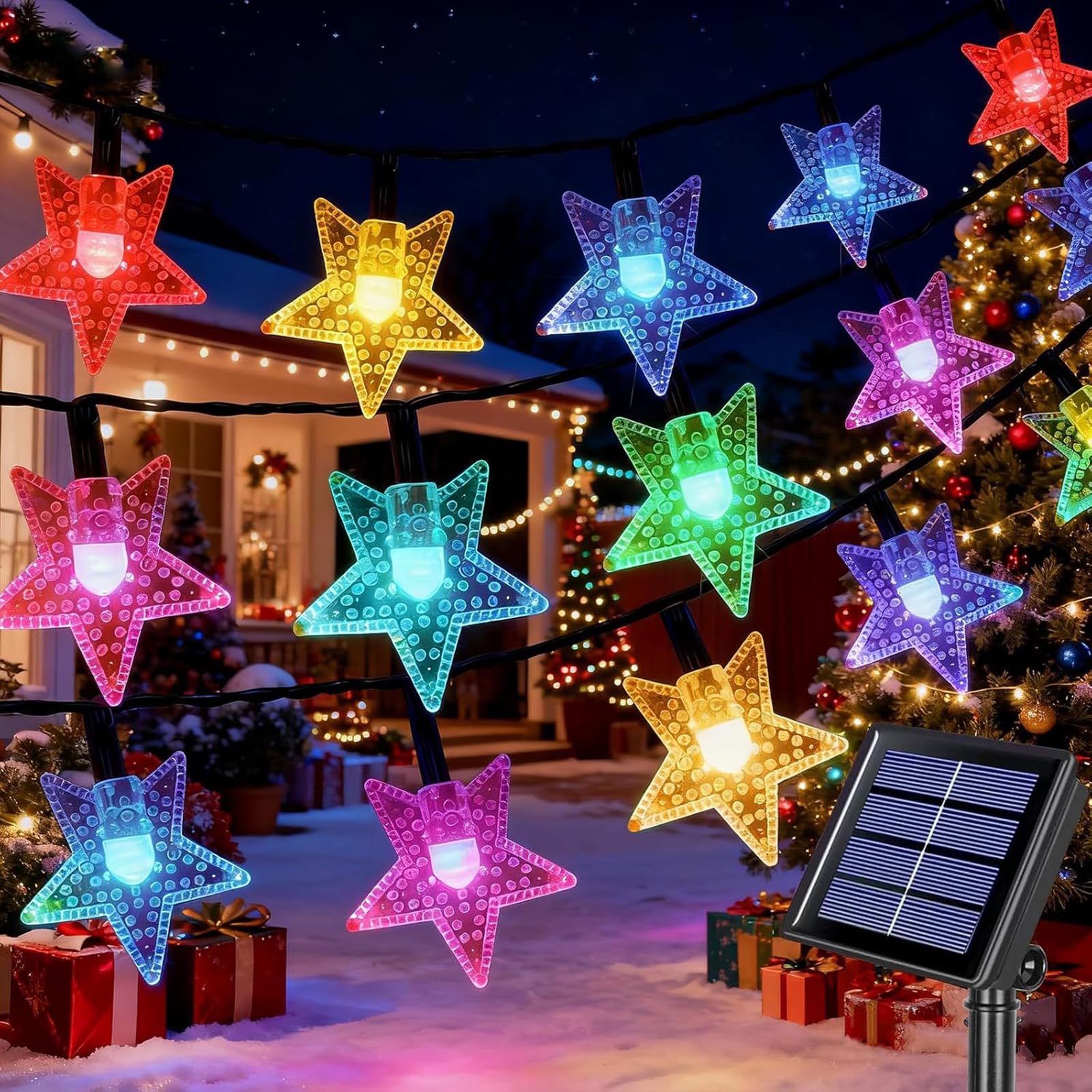 SIOOUI Solar Garden Lights, 50 LED Star Fairy Lights Outdoor Waterproof Solar String Light Led Star 8 Modes 7M/23ft Decorative Light for Garden Patio Yard Home Wedding Party - Multicolor