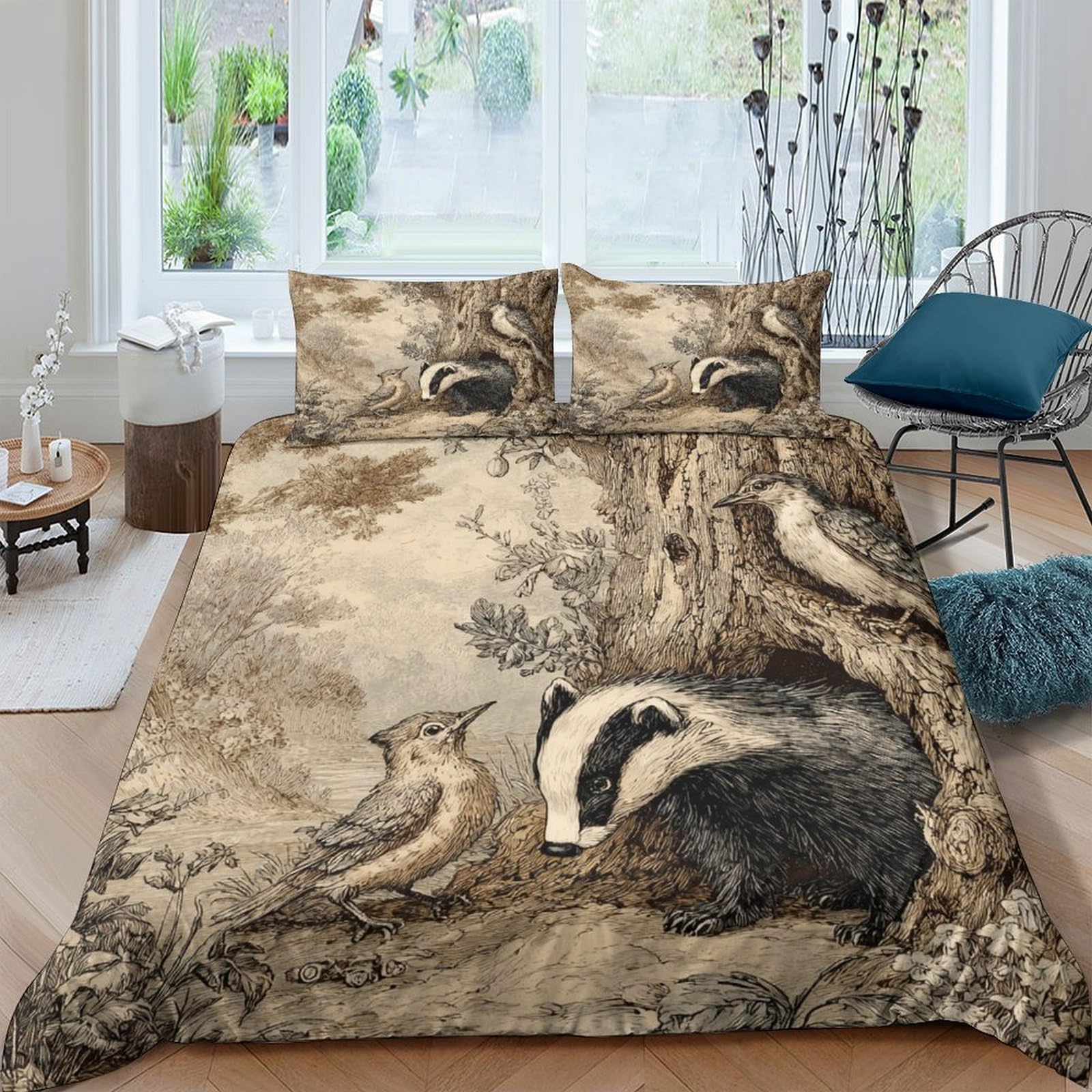 Ctjqhvkz Style-2 3D Printed Woodland Animal Fitted Sheet Microfiber Soft Breathable Forest Bird Mattress Cover For Bedroom Decor Single（135X200cm）