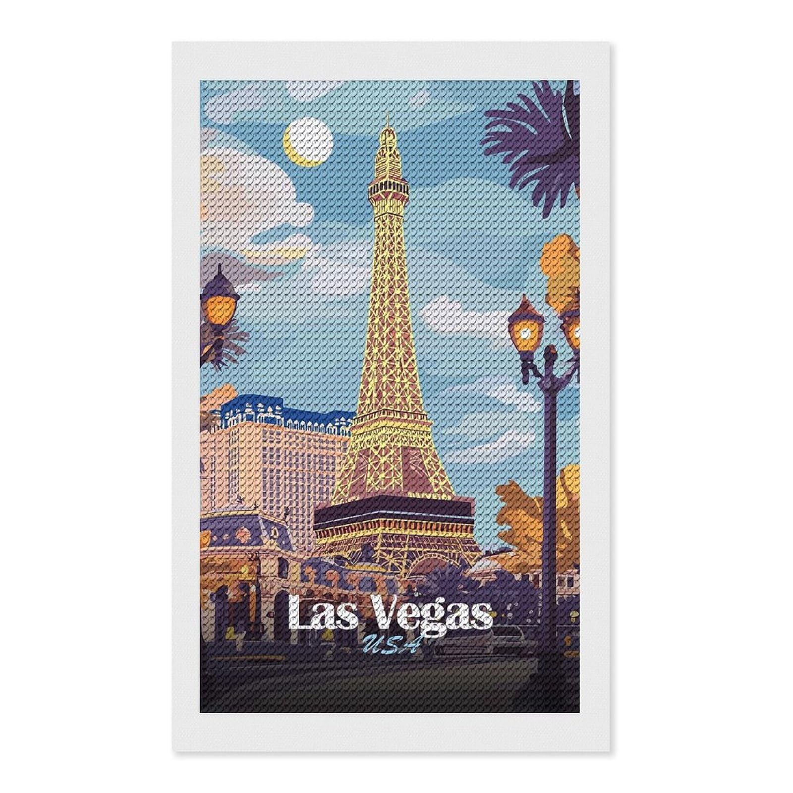 Junmoney Las Vegas Eiffel Tower Illustration Diamond Painting Canvas Set 12"x20", Mindful Craft Activity, Nice Detail and Sparkle, Farmhouse Decor, Birthday Gift