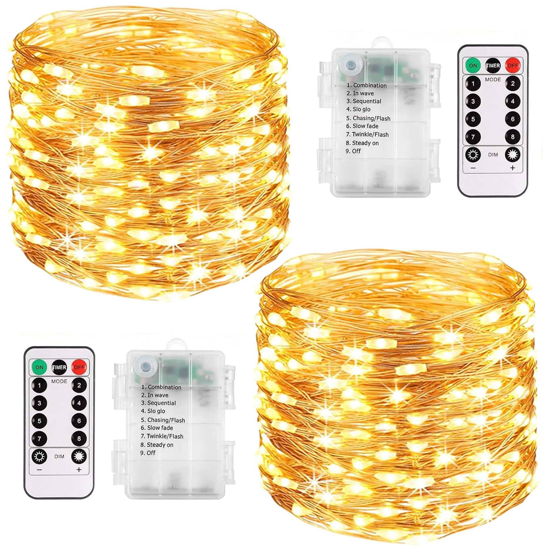 Knayis 2 Pack Total 240LED/80FT Fairy Lights Battery 120LED, Warm White