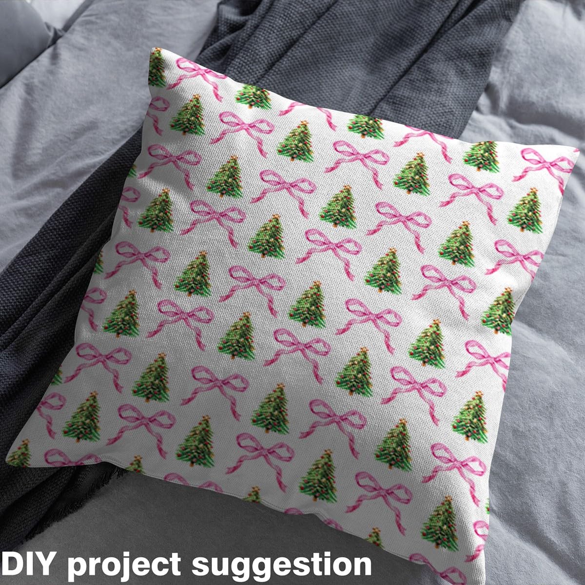 Homemissing Weihnachten Stoff 276x150cm Kinder süße Weihnachtsbaum Stoff Meterware für Handgemachten Quilten Kawaii Pink Bowknot Winterurlaub Polsterstoff