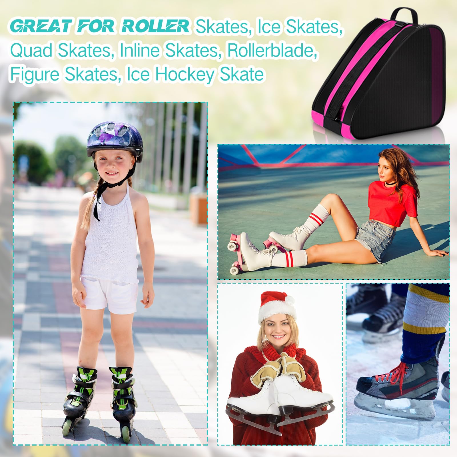 CHENGU Lot de 4 sacs de grande capacité respirants pour patins à glace avec bandoulière réglable - Accessoires de patinage artistique pour garçons et filles - Pour garçons et filles
