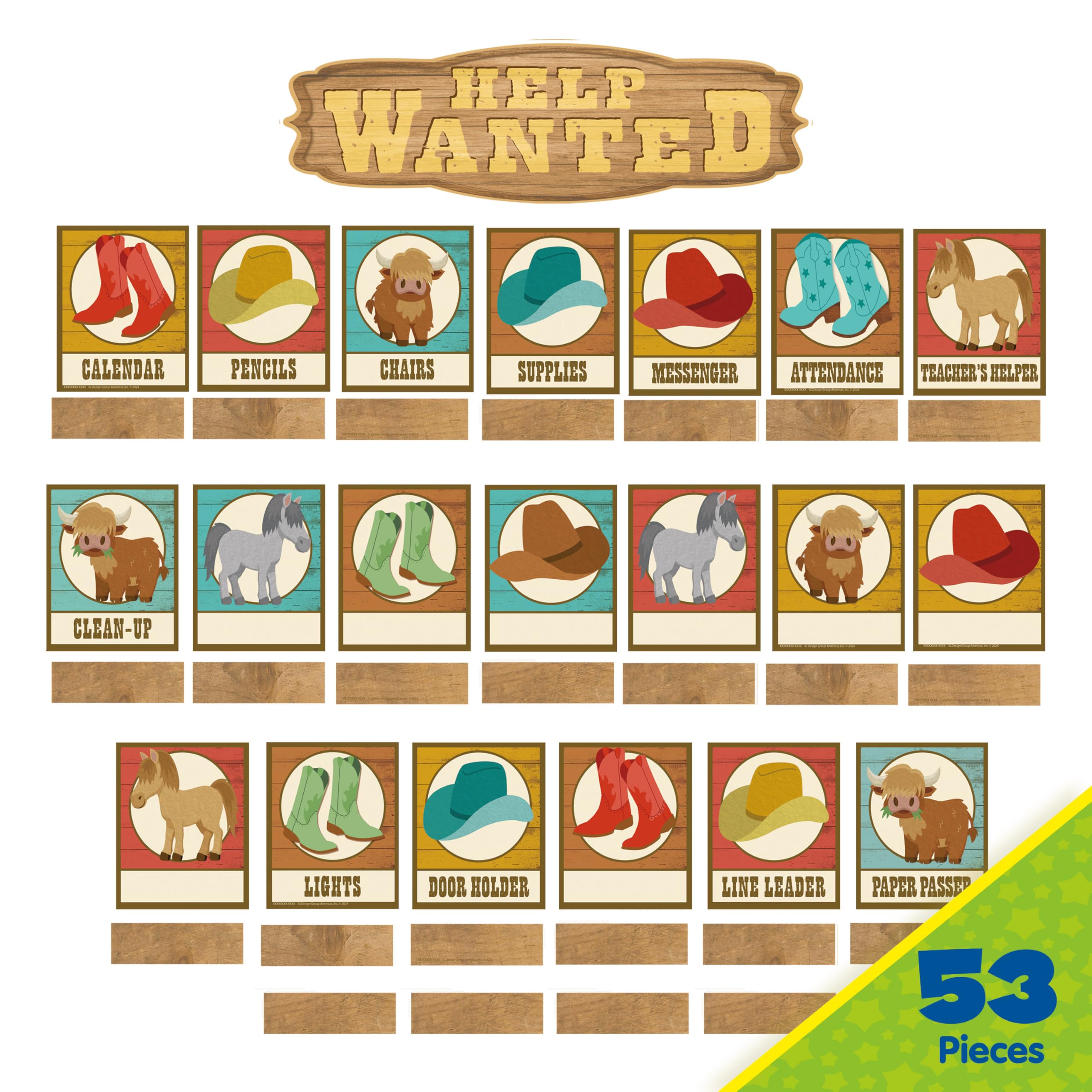 Eureka 847855 Wild Wild West Class Jobs Mini-Pinnwand-Set für Lehrer und Klassenzimmer, mehrfarbig, 53 Teile