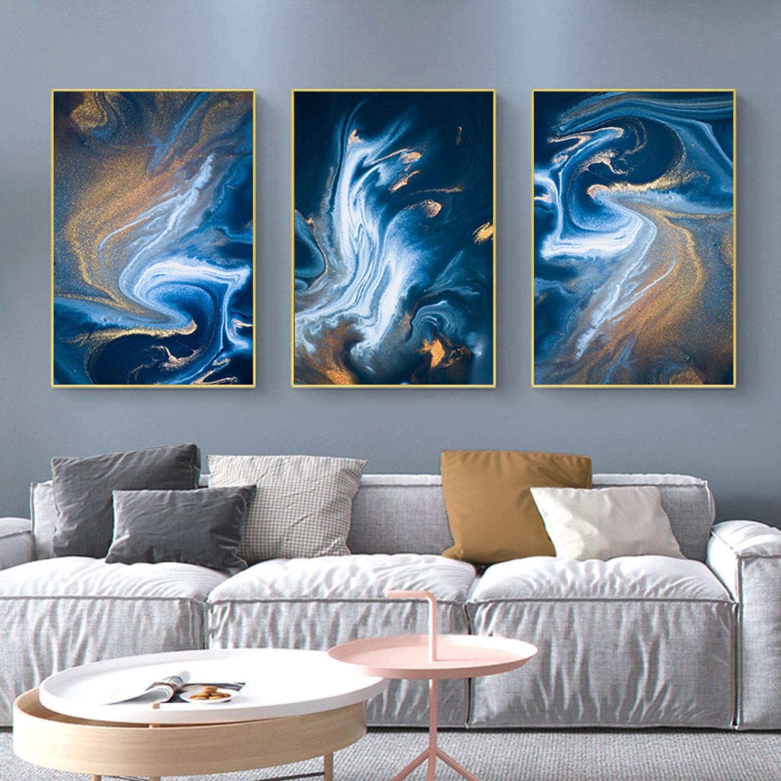 Affiche de vague bleue dorée 60x90cm triptyque moderne sans cadre - 6