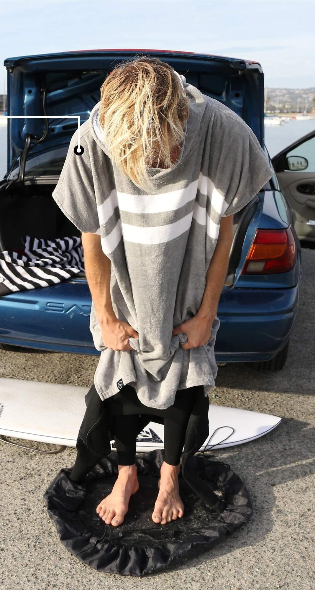 Accappatoio Poncho,Poncho Mare Poncho da Surf - Caldi e Morbidi - Facili da Indossare e da togliere Senza Che l'asciugamano CADA(Gray with White Stripes)