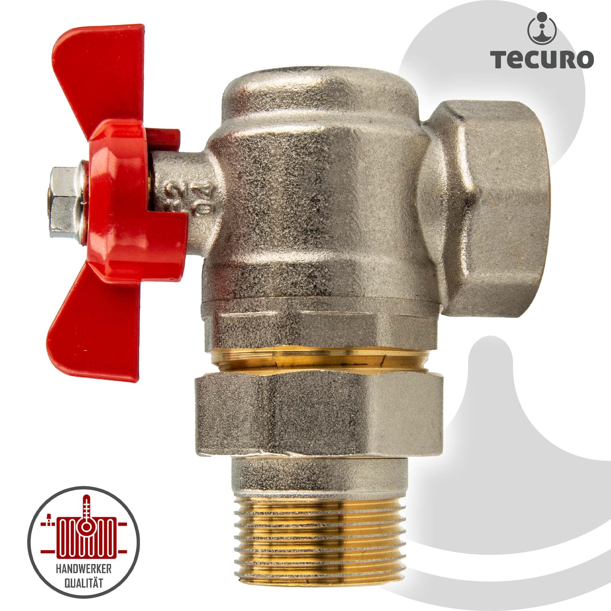Tecuro Angle Ball Valve 1 Inch with Screws (Bronze) x Internal Thread - Butterfly Handle, G 1 pouce x IG Rp 1 pouce - Image 2