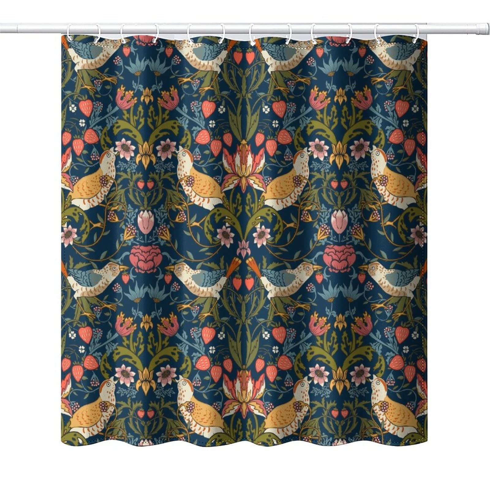 INSFBRB Abstract William Morris Print Shower Curtain,Watercolor Vintage Floral Flower Bird Art Bathroom Curtain 72L x66W Waterproof Cloth Fabric