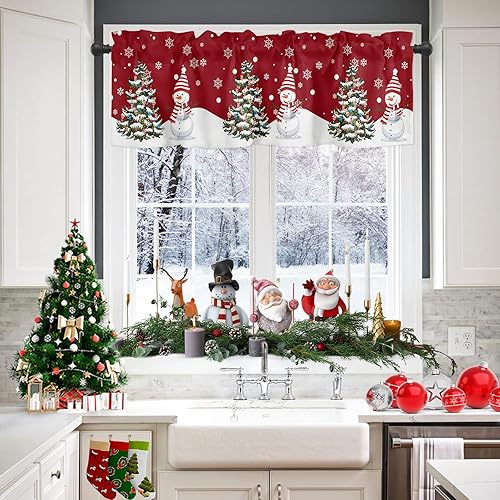 Miniatura 2 de Cortina de ventana con bolsillo para cortinero para cocina, cortinas de panel de árbol de acebo de Navidad, muñeco de nieve para dormitorio, ventana