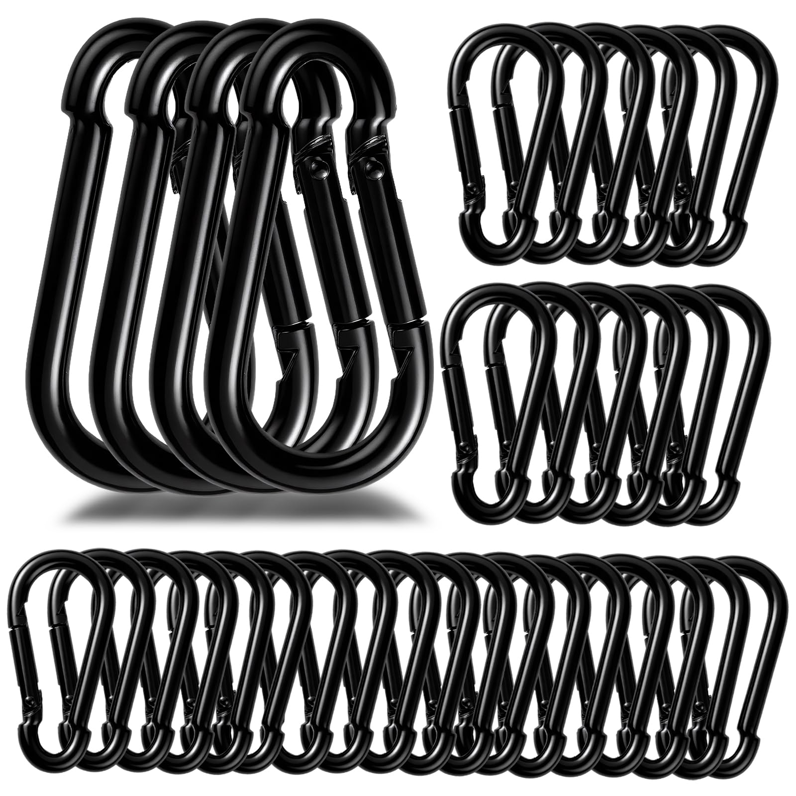 50Pack Carabiner Clips Heavy Duty, 3.2” Large Spring Snap Hooks Bulk, Galvanized Black Carabiners for Camping, Solid Spring Clips for Home Gym Hanging