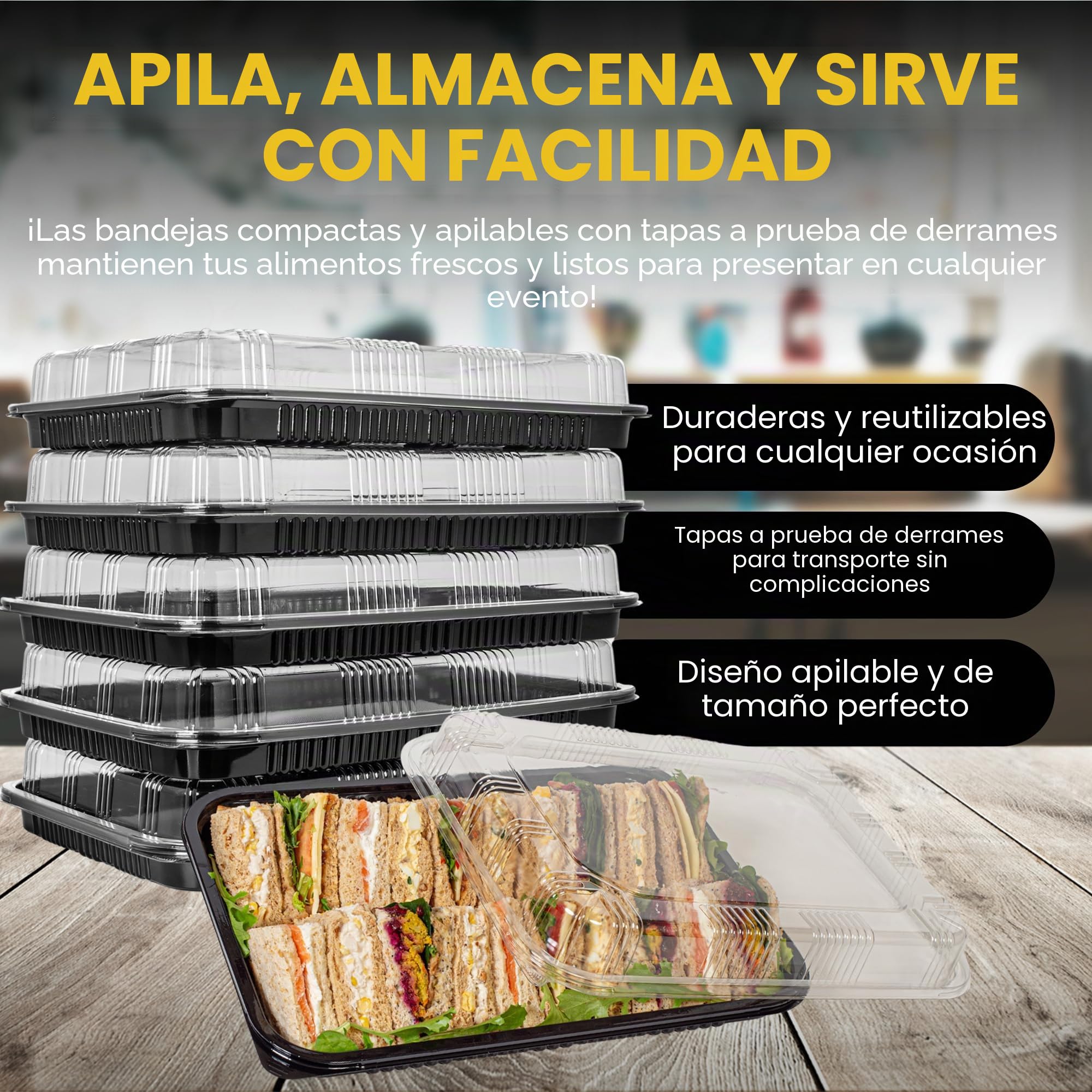 Bandejas para sándwiches Superior - Paquete de 15 bandejas reutilizables para catering para fiestas - Bandejas de servicio para buffet con tapas a prueba de derrames - Bandejas para catering para