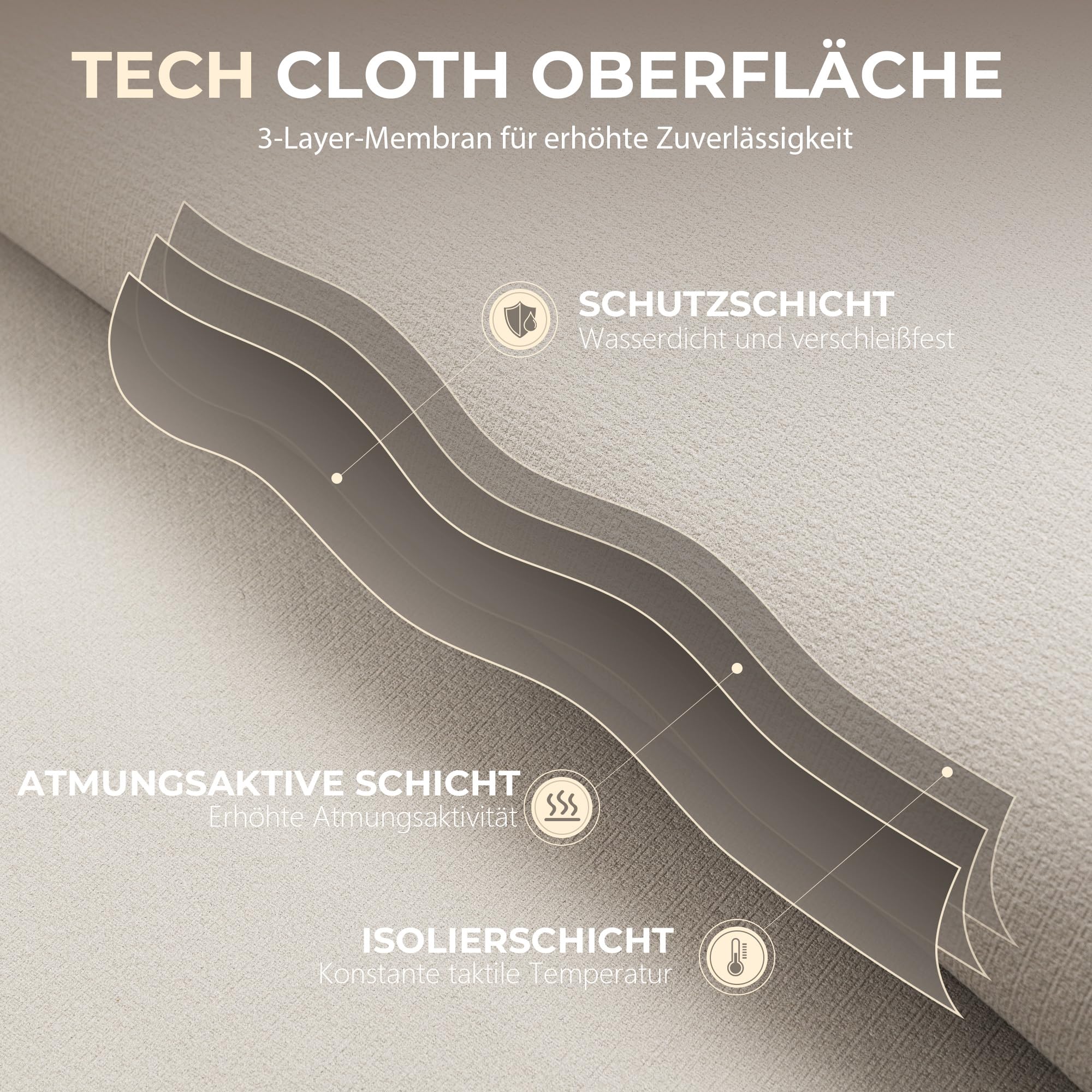 Dowinx Bürostuhl Ergonomisch mit Fußstütze und gepolsterten Armlehnen, ergonomischer Bürostuhl aus Stoff, Drehstuhl mit hoher Rückenlehne, Höhenverstellbar, 150 kg, Beige