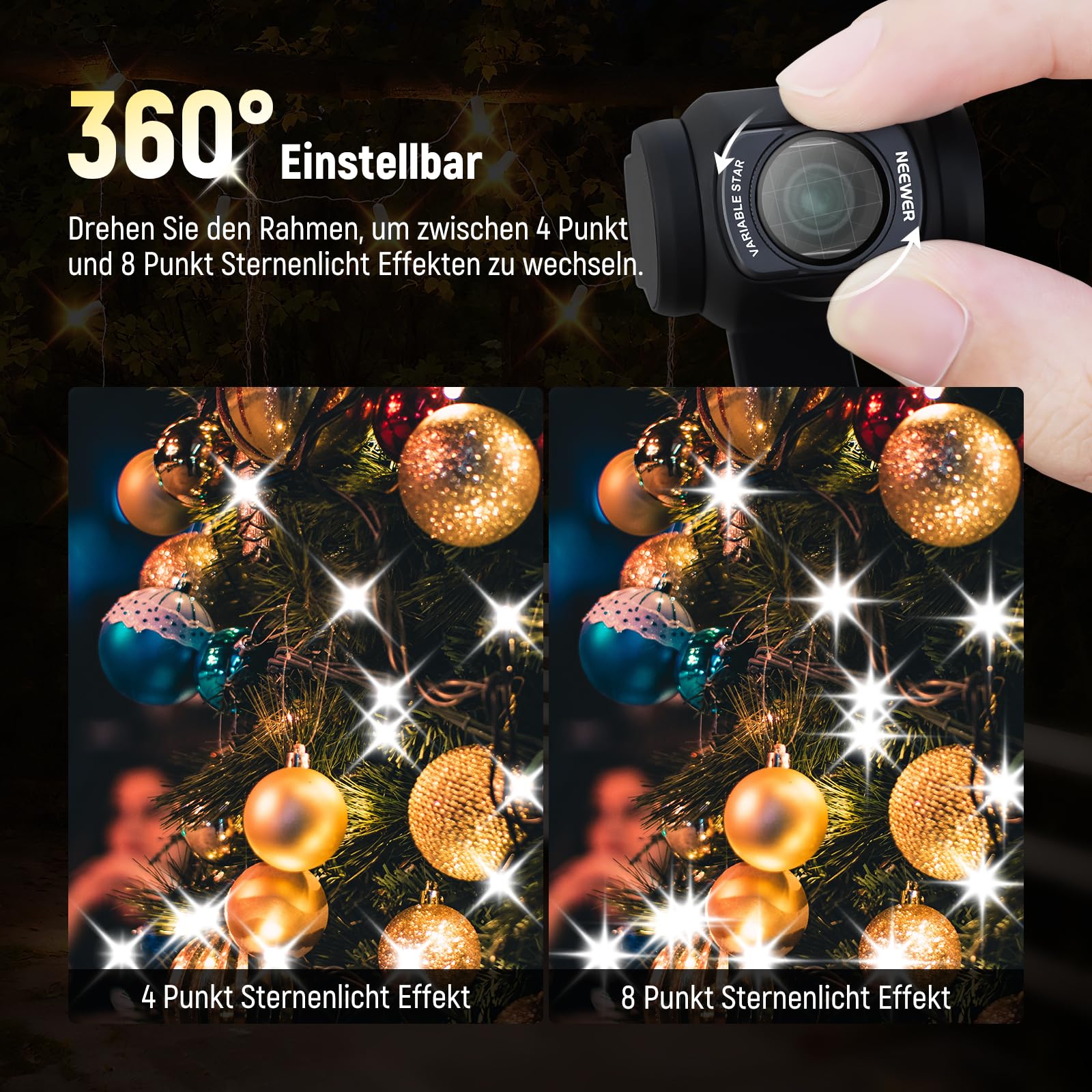 NEEWER Verstellbarer Sternfilter (4/8 zackig), kompatibel mit DJI Osmo Pocket 3 / Pocket 4 / Xtra Muse, magnetischer HD Gimbal Kameraobjektivfilter + Displayschutzfolie, FL-C38